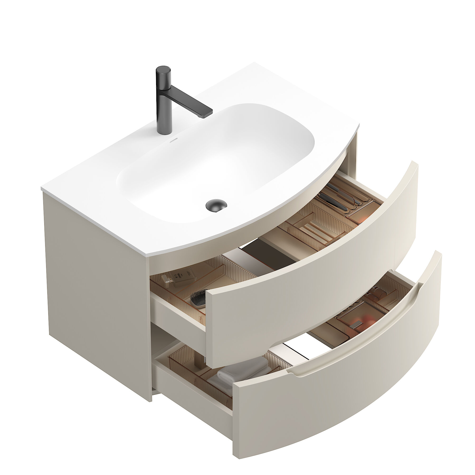 Badmöbel Riva & Waschtisch 80 cm SoftClose montiert kaschmir matt