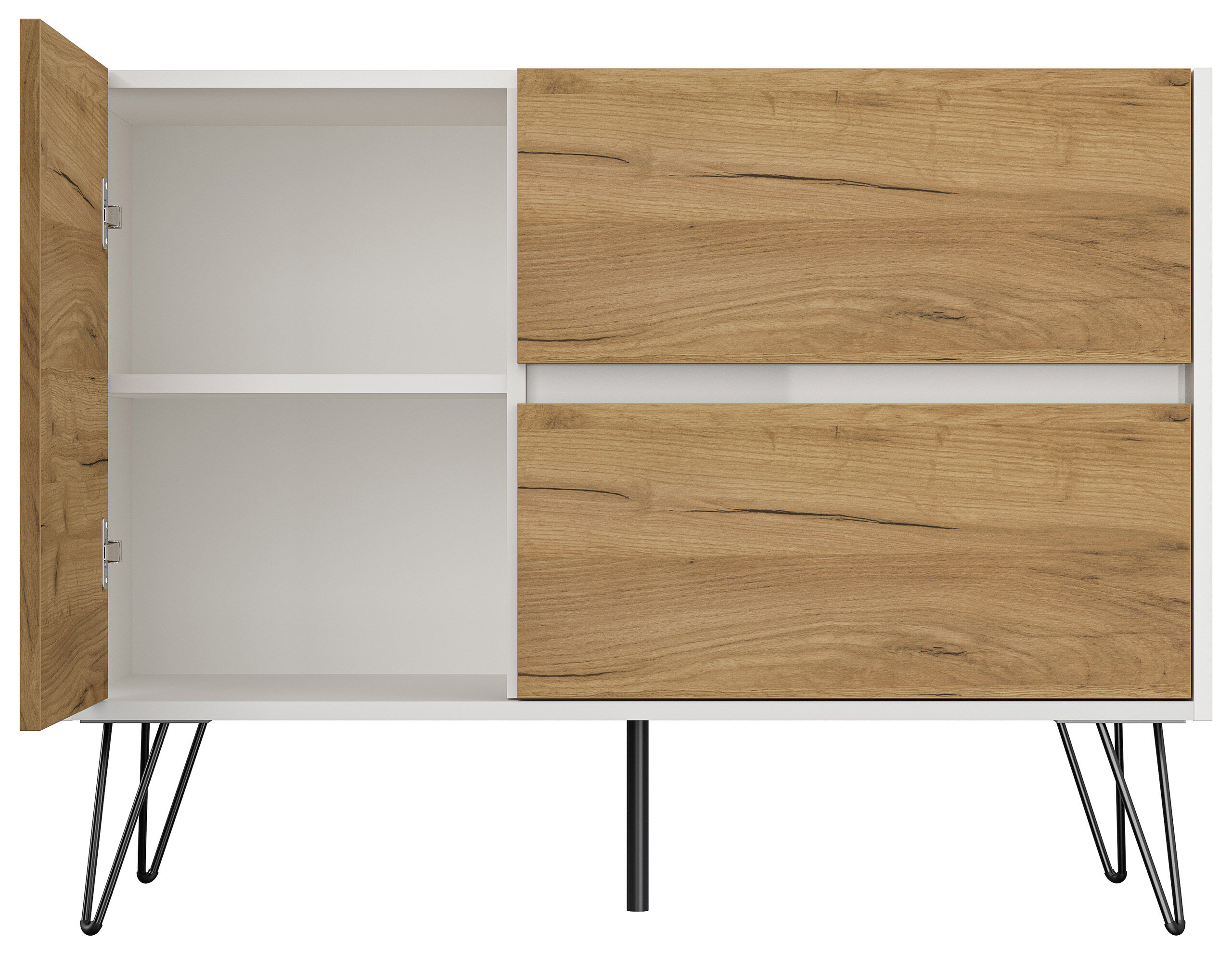 Raumwunder L Sideboard Kommode 100cm 2 SoftClose 1 Tür Weiß/Eiche Front