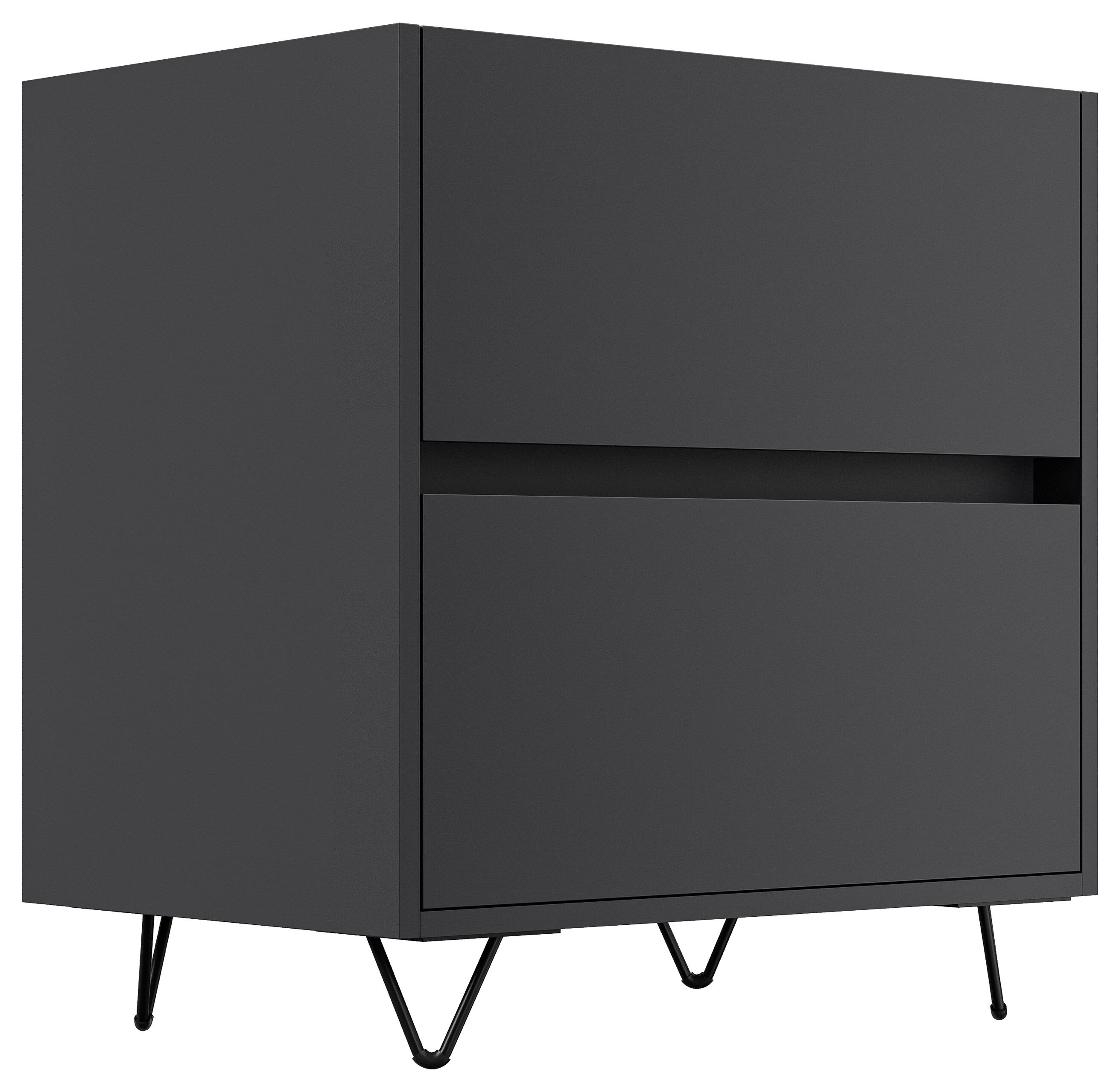 Nachttisch Yako 60cm 2 SoftClose stehend Weiß & Eiche Top