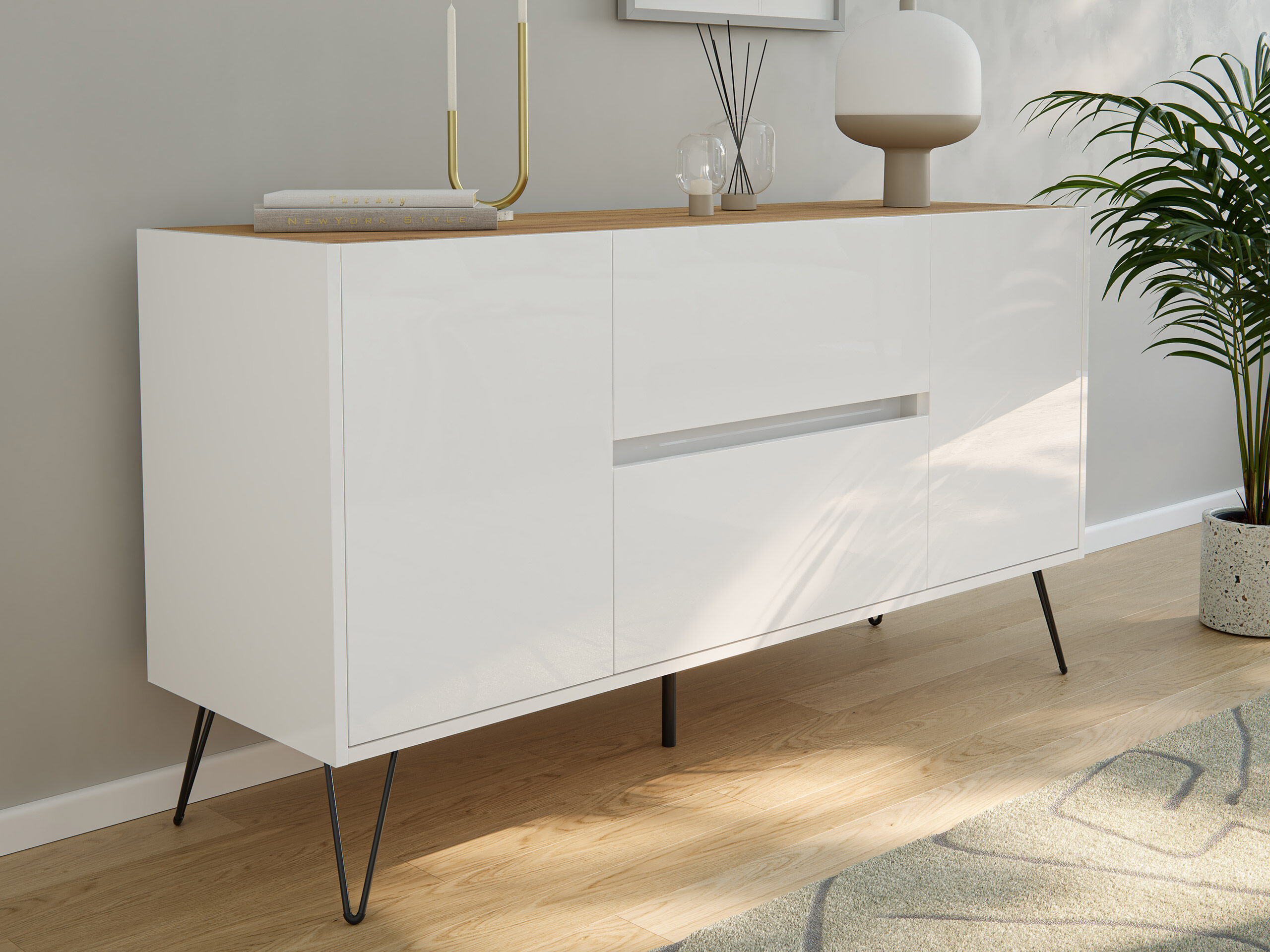 Raumwunder Sideboard Maya 140cm 2 Greif-SoftClose 2 Türen Grafit/Eiche Front