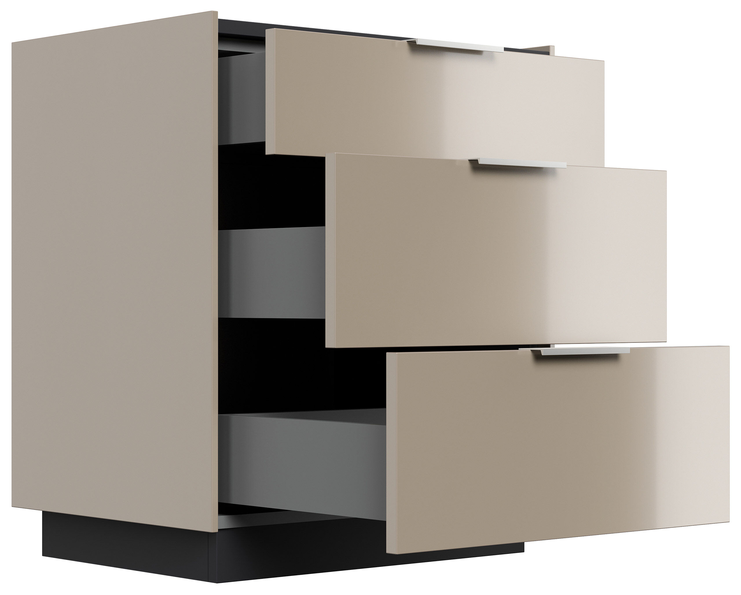 Nachttisch Tamilis 60cm, 3 Softeinzüge lackiert Creme Grafit für Boxspringbett