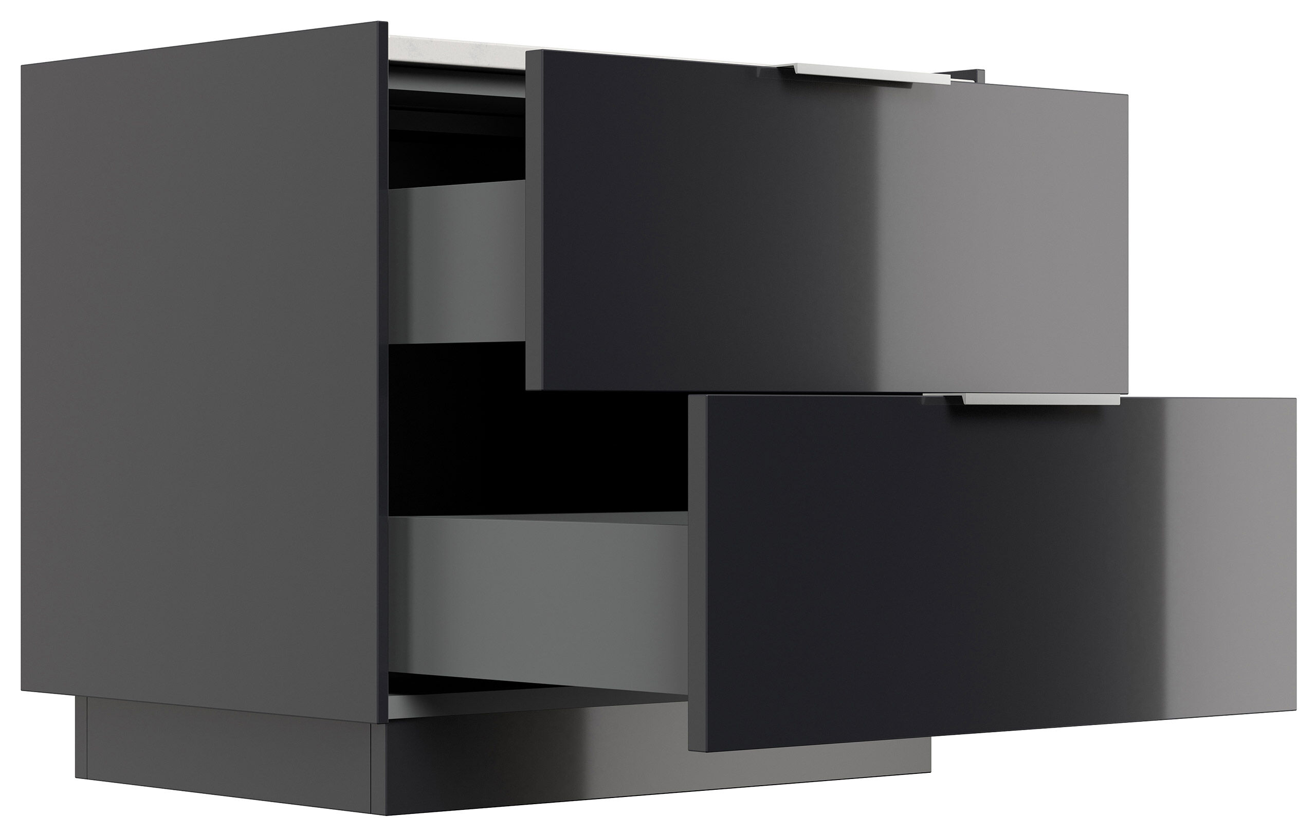 Design Nachttisch Kommode Artem 60cm, Quarztop, 2 Softeinzüge lackiert Weiß Hgl