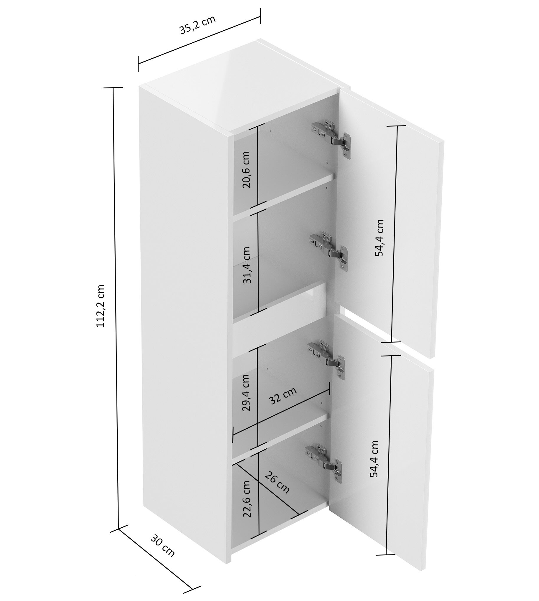 Badezimmer Hochschrank 112cm  Softclose Taifun Wandmontage weiß Hgl
