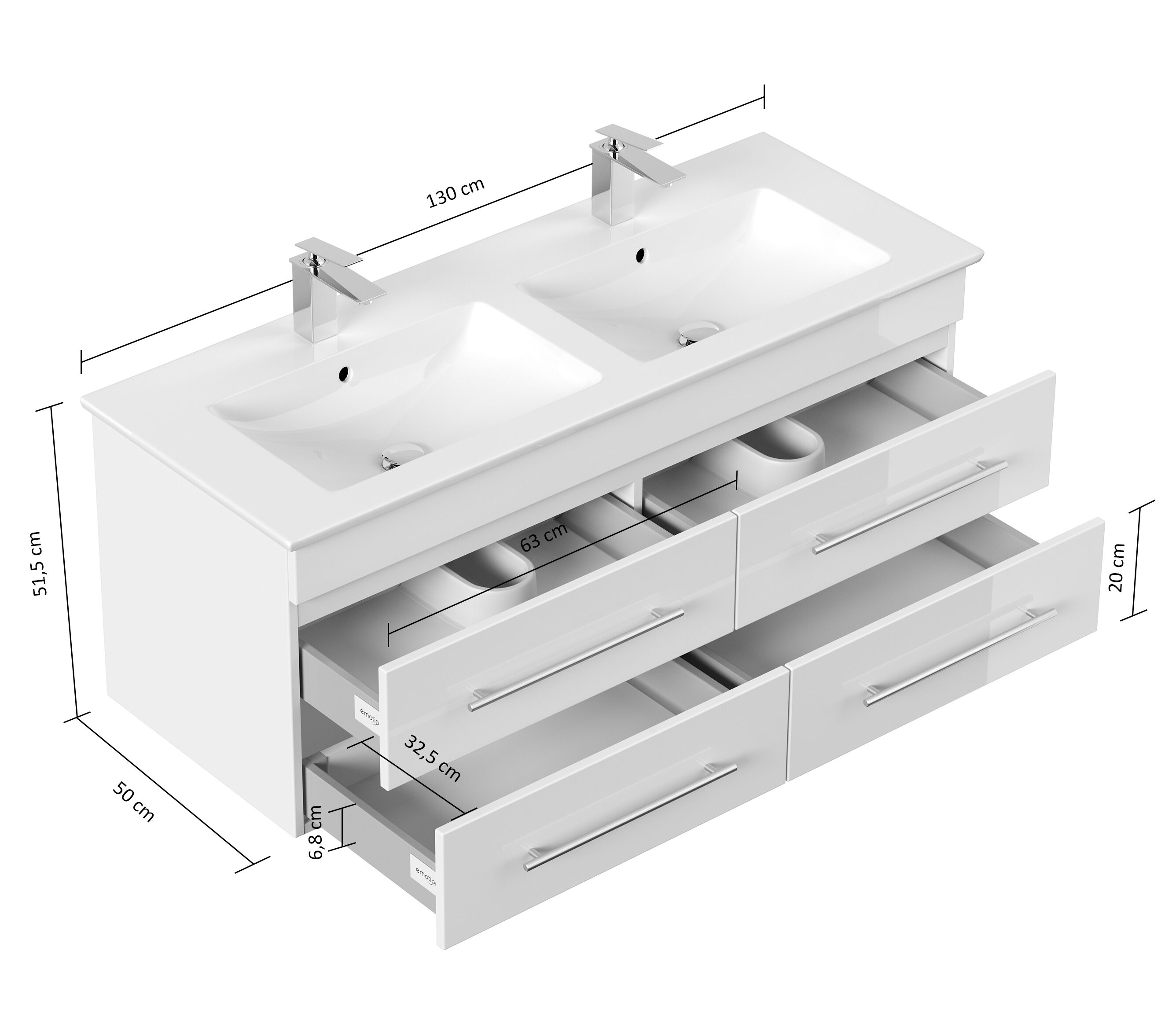Badmöbel mit Villeroy & Boch Venticello Waschbecken 130 cm Doppel B eiche hell