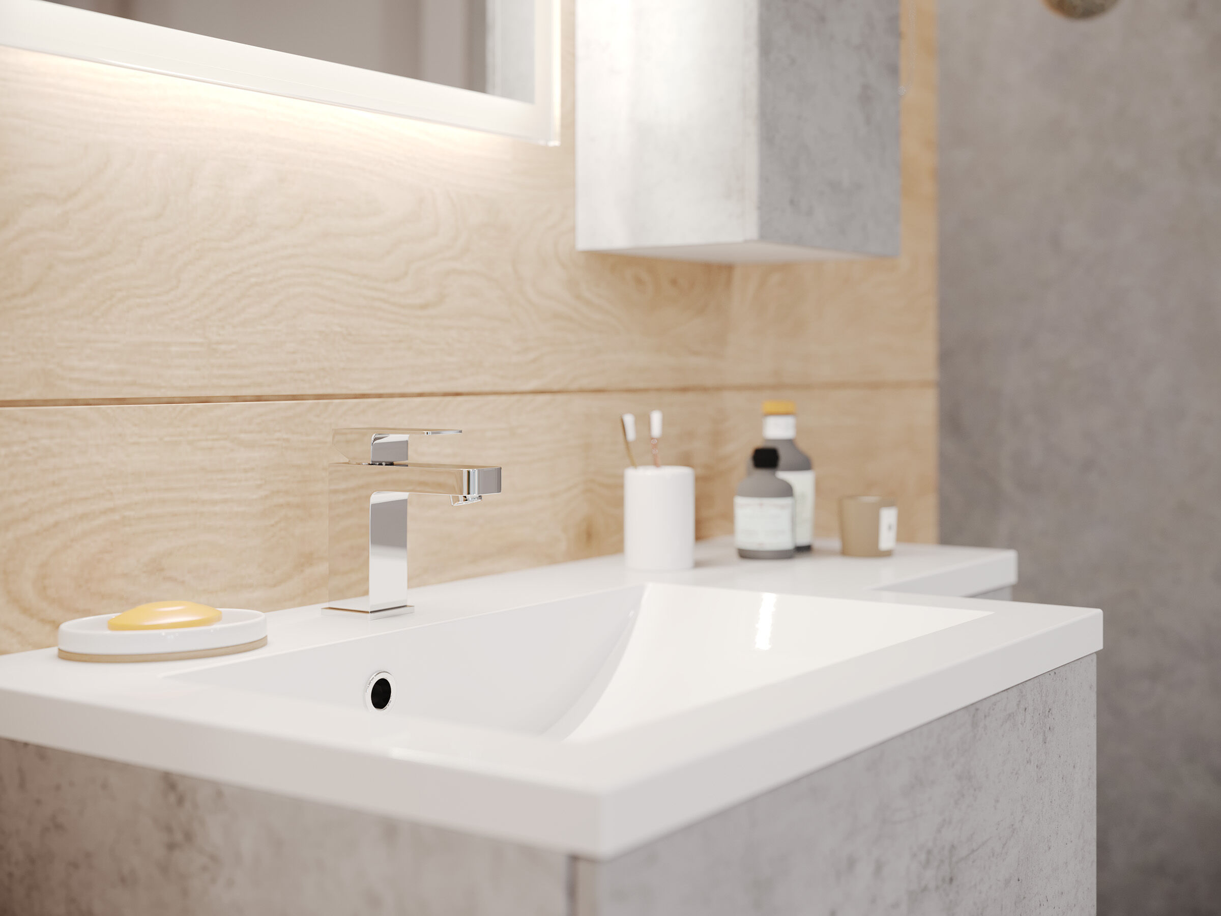 Badblock ELISA rechts 3er Set LED-Spiegel Hängeschrank anthrazit 