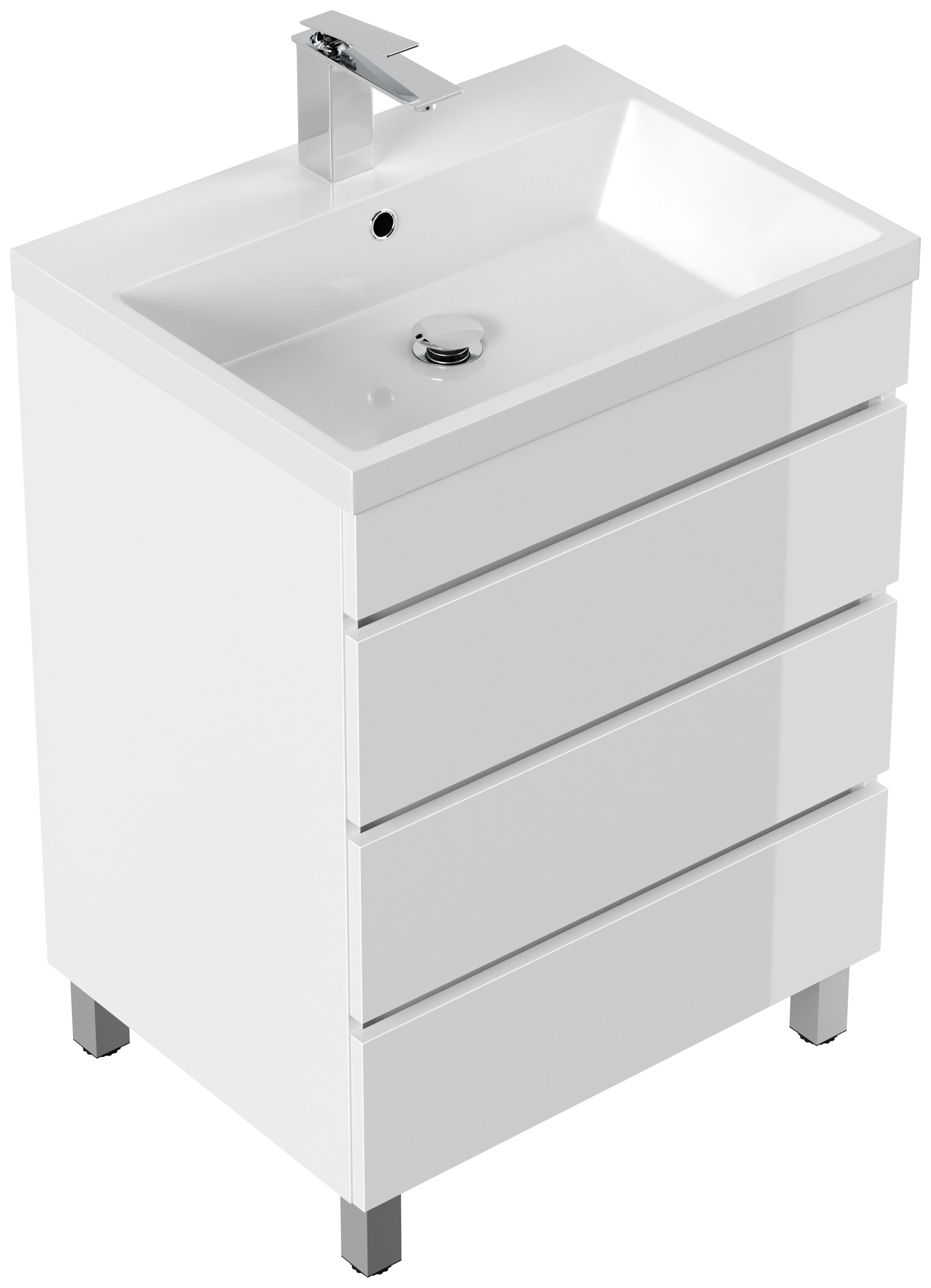 Stand Badmöbel Via 60 SoftClose weiss hochglanz mit drei grifflosen Schubladen