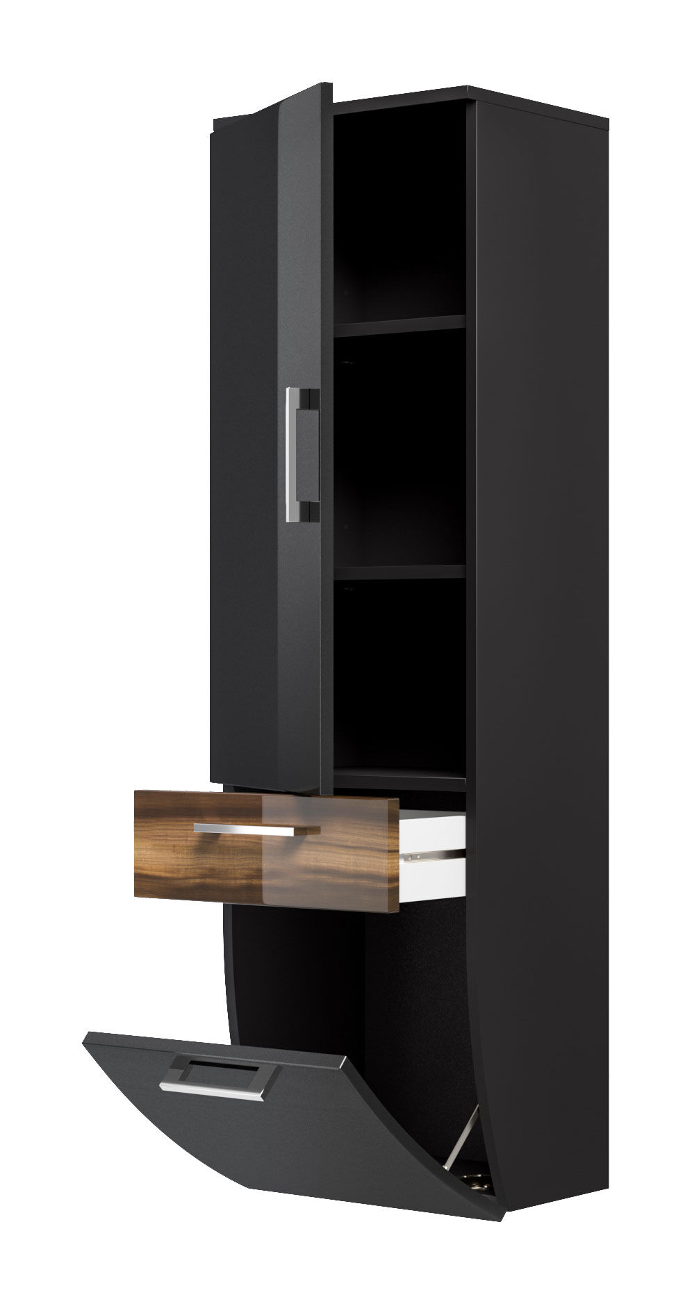 Hochschrank Rima 135 cm rund Walnuss hochglanz/Grafit hochglanz