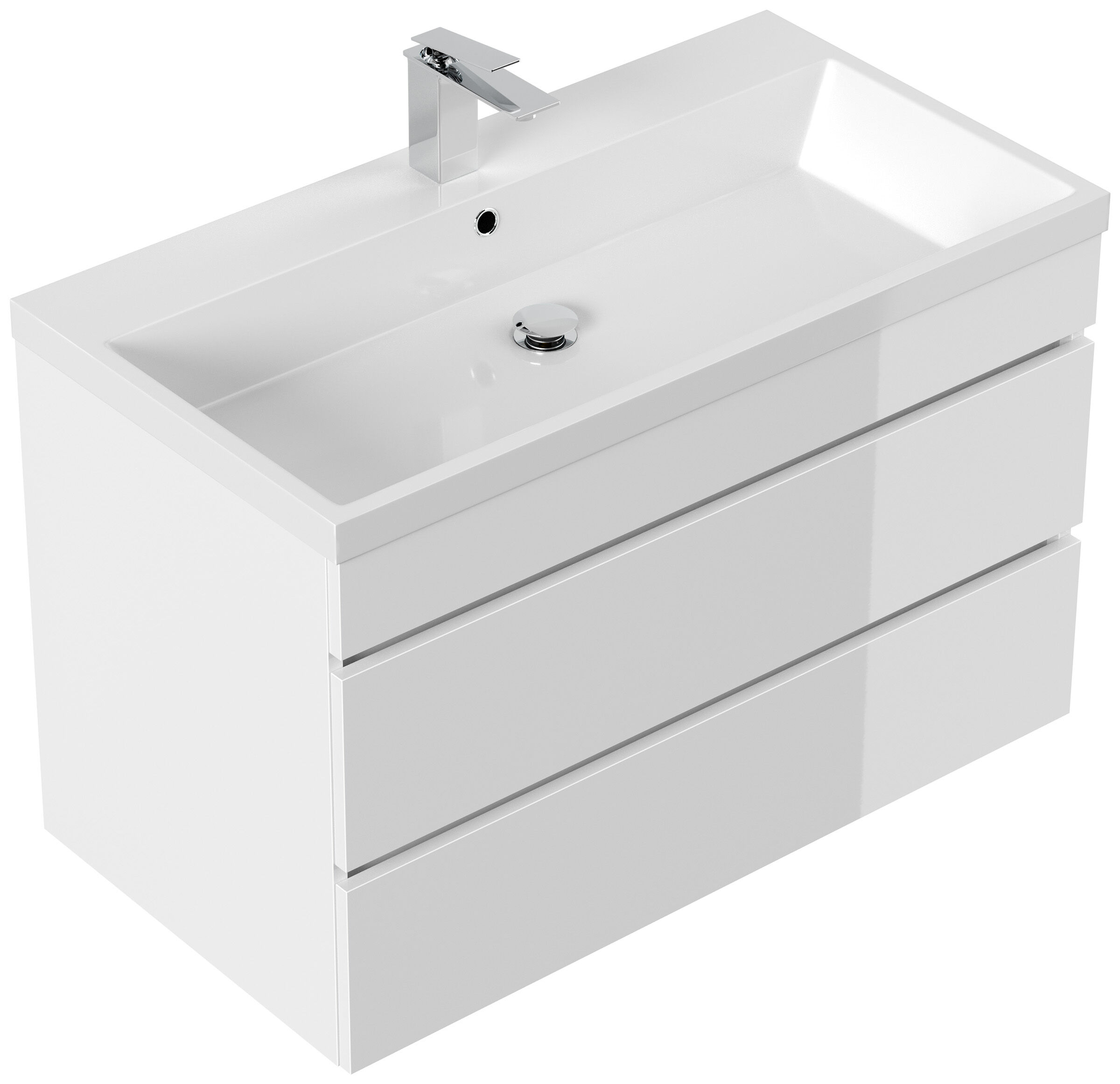 Badmöbel Via 90 SoftClose weiss hochglanz mit grifflosen Schubladen | Weiss hochglanz