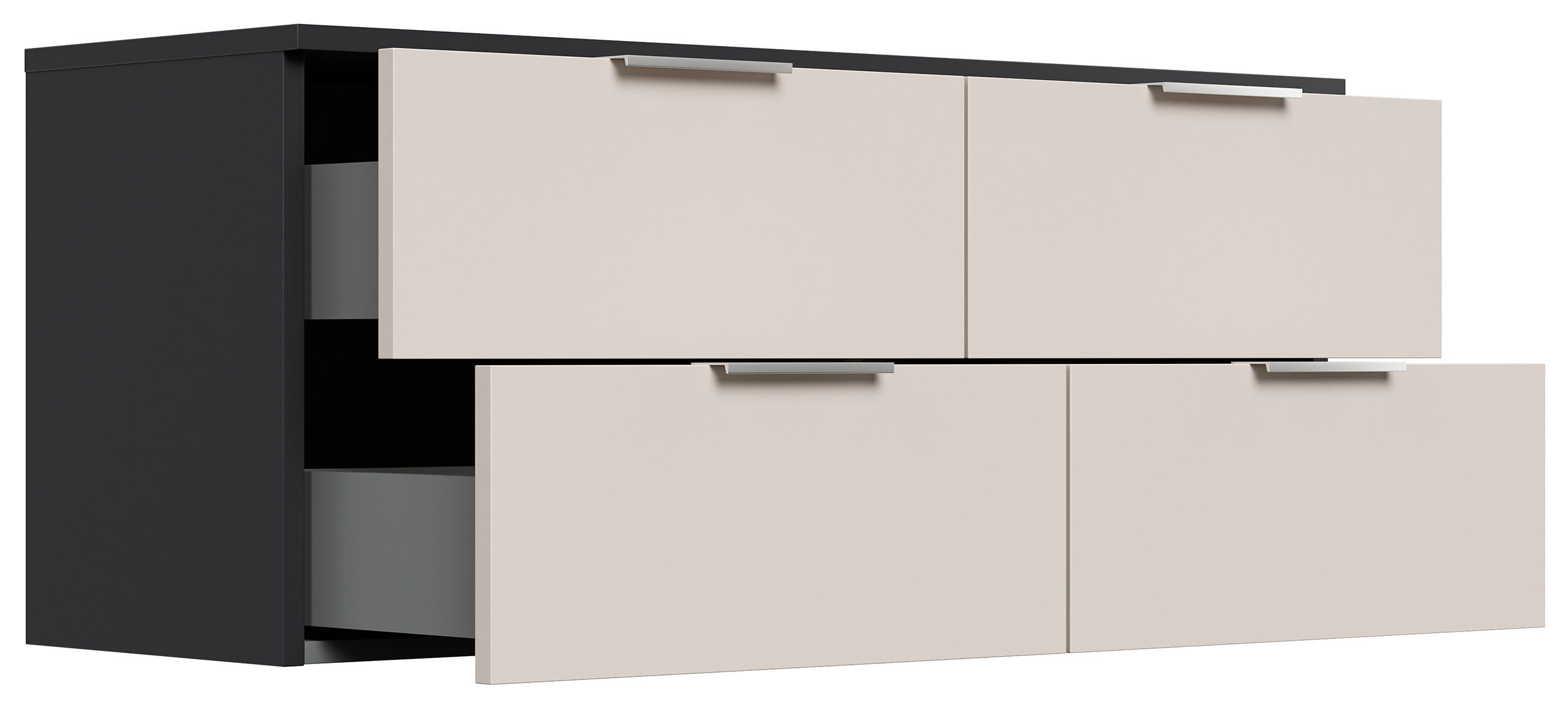 Design Hängekonsole Sideboard Urban Slimline 4 Softeinzüge lackiert Creme-Grafit