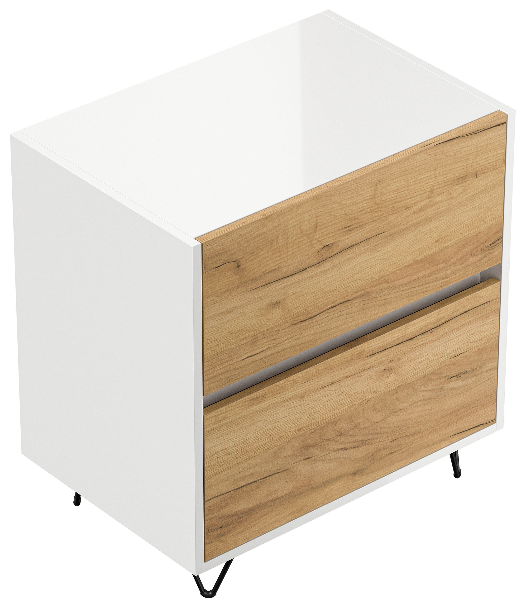 Nachttisch Yako 60cm 2 SoftClose stehend Weiß & Eiche Top