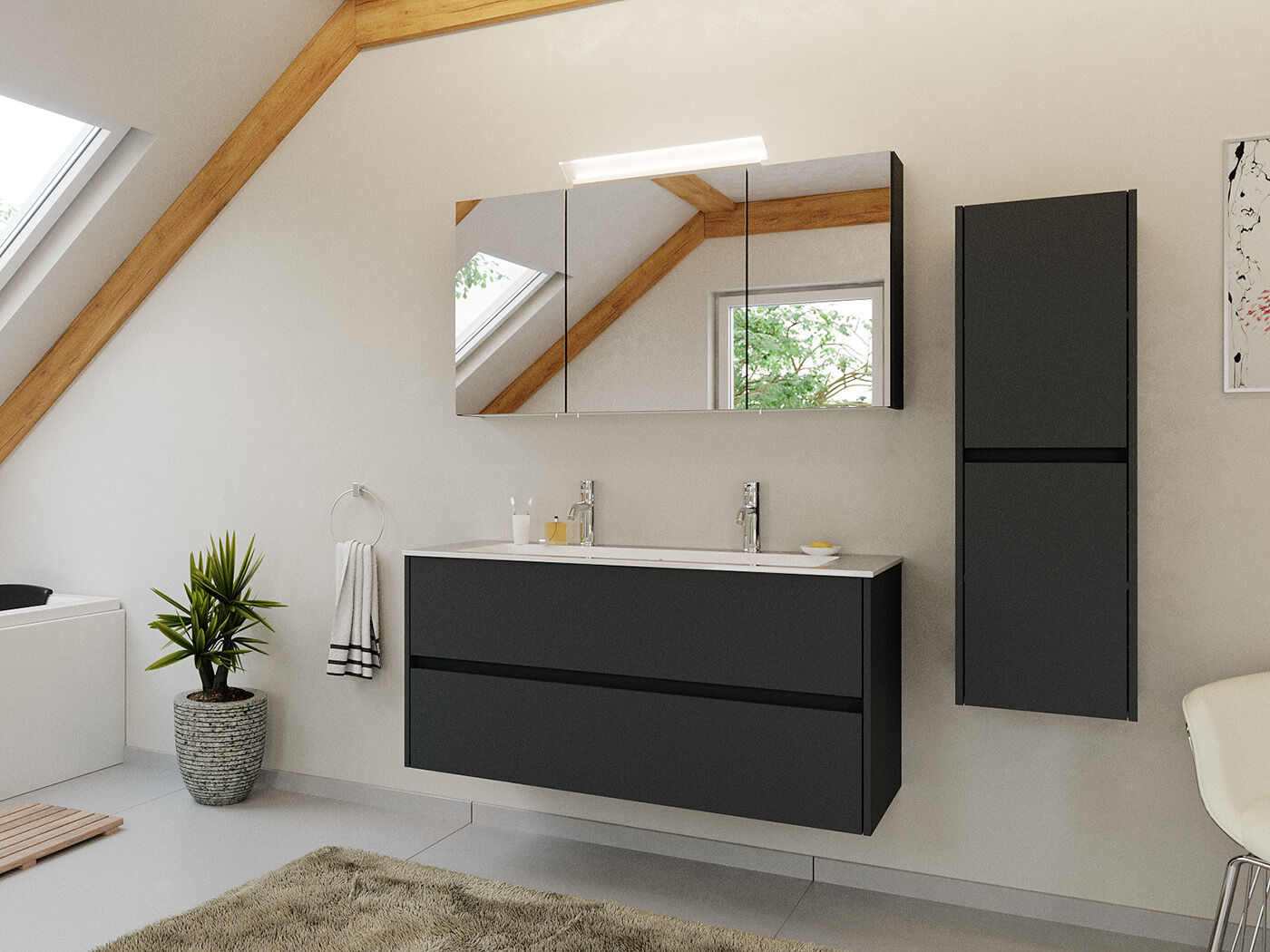 Doppel-Badmöbel Set Taifun 4tlg. 120 cm Spiegelschrank & 2x Seitenschrank eiche