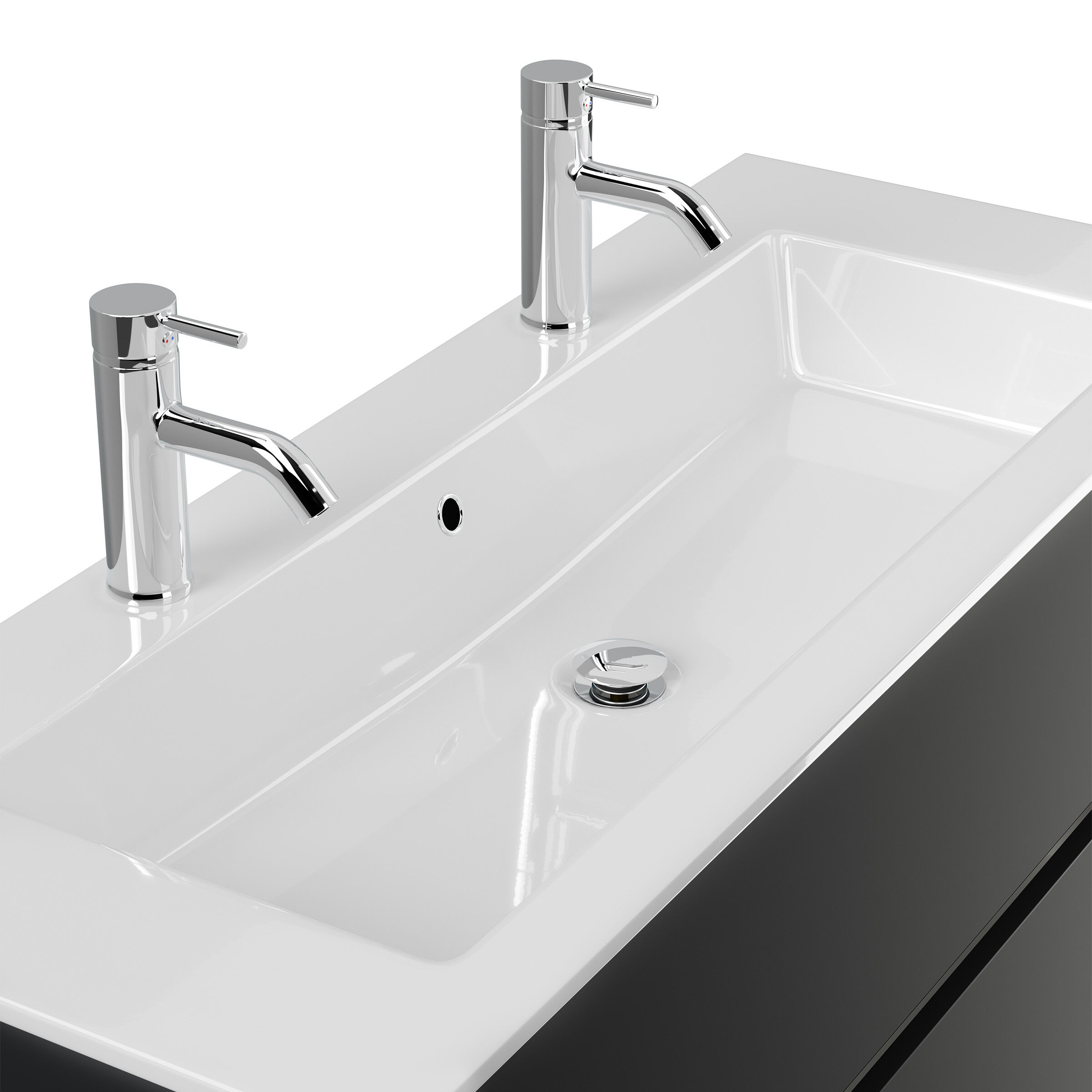 Doppel-Badmöbel Set Taifun 3tlg. 120 cm mit LED Spiegel & Hochschrank weiß Hgl