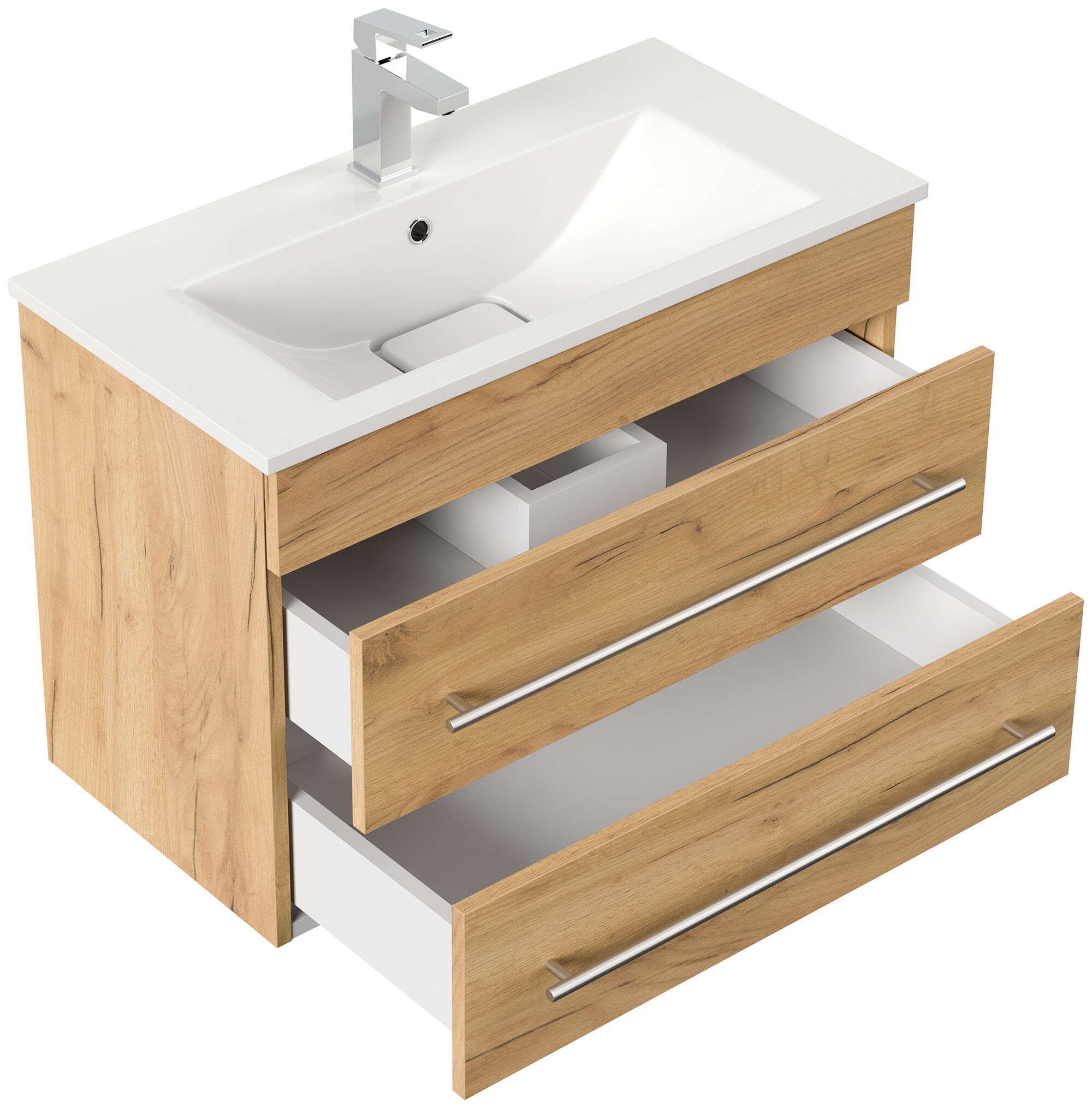 Badmöbel Mona 80x36cm mit 2 SoftClose Schubladen eiche gold