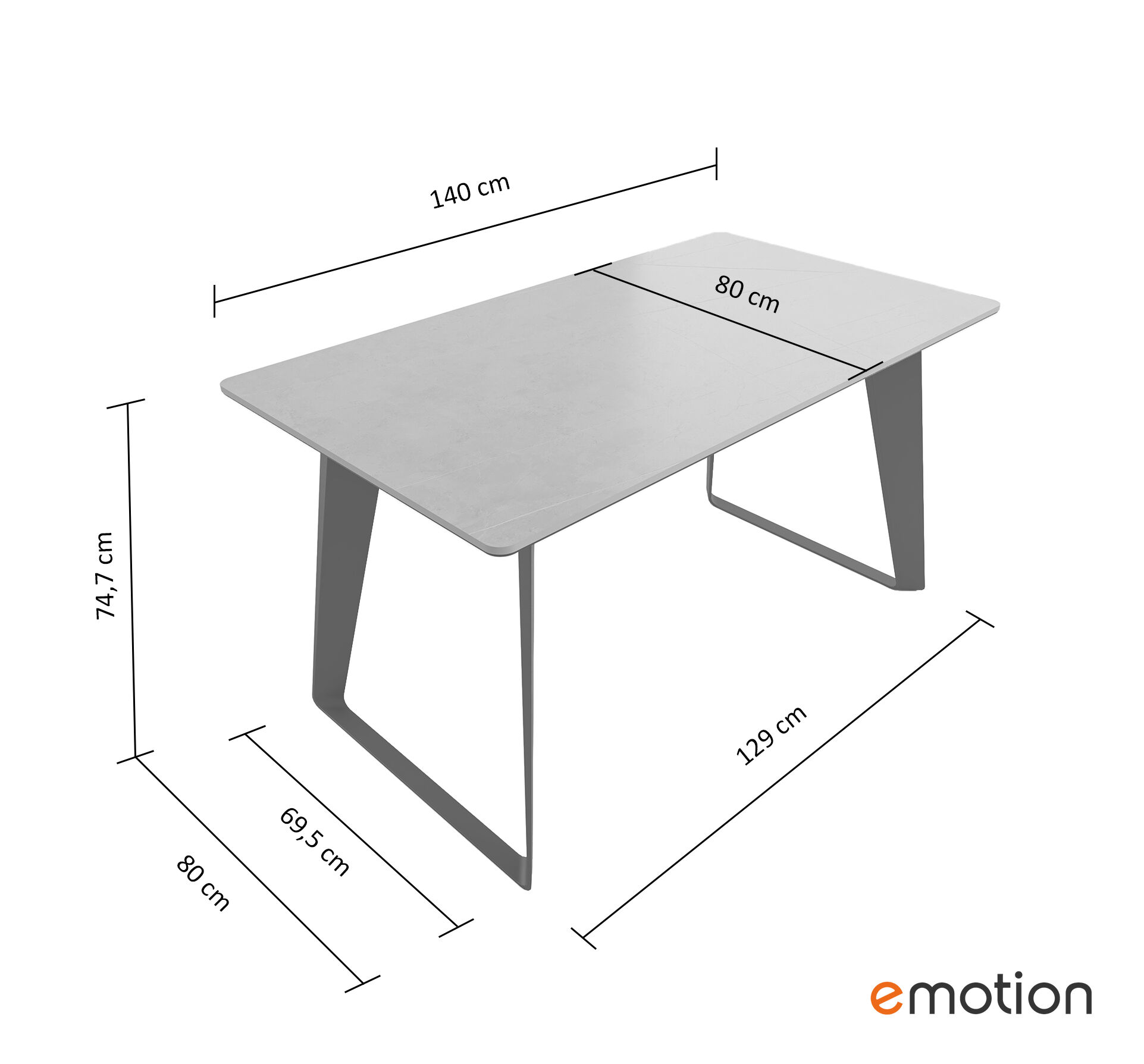 Esszimmertisch FLORINT 140x80cm weiße Keramikplatte schwarze Design-Tischkufen