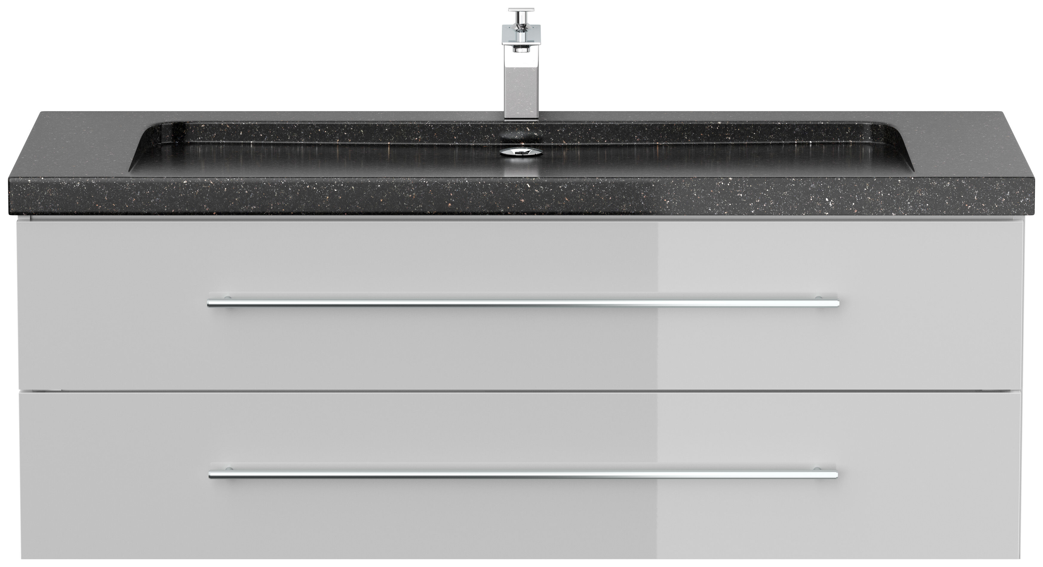 Badmöbel Granit Galaxy Black Damo 130 cm 1 Hahnloch SoftClose weiß hochglanz