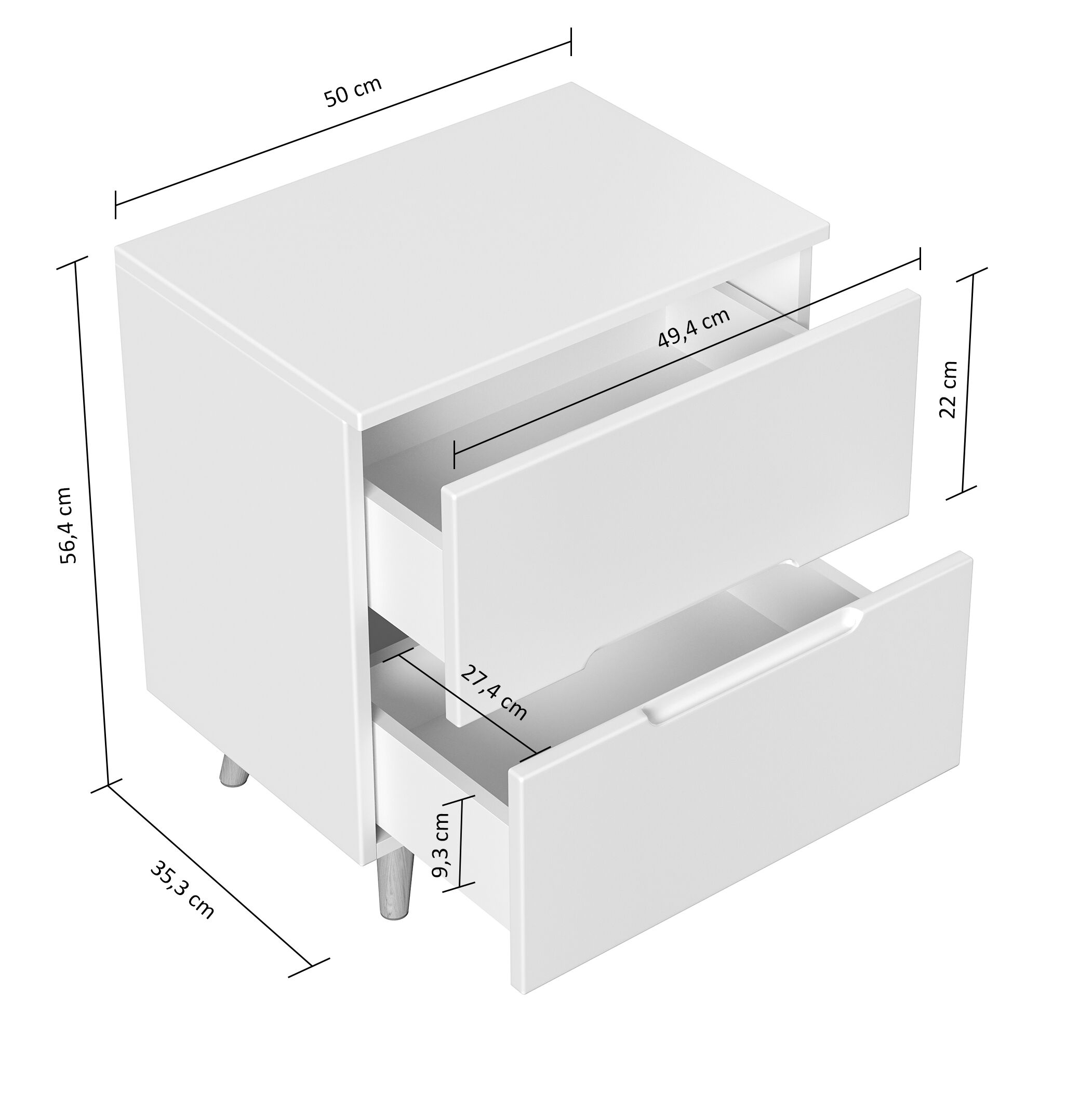 Stand Nachttisch Talo 50cm 2 Softclose-Einzüge mit Greifraum grau matt