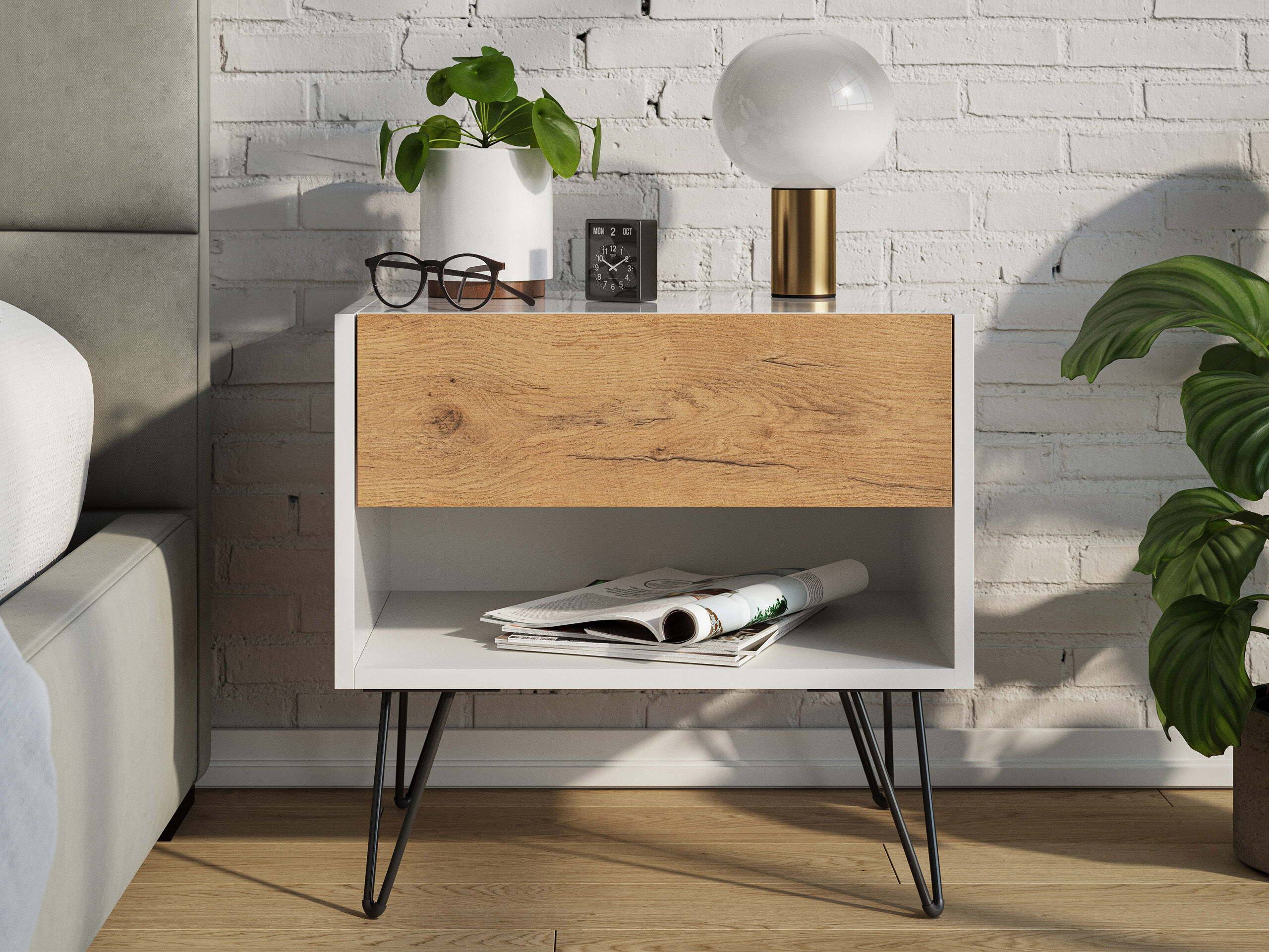 2er Set Nachttisch Dion 50cm SoftClose stehend Weiß Hgl