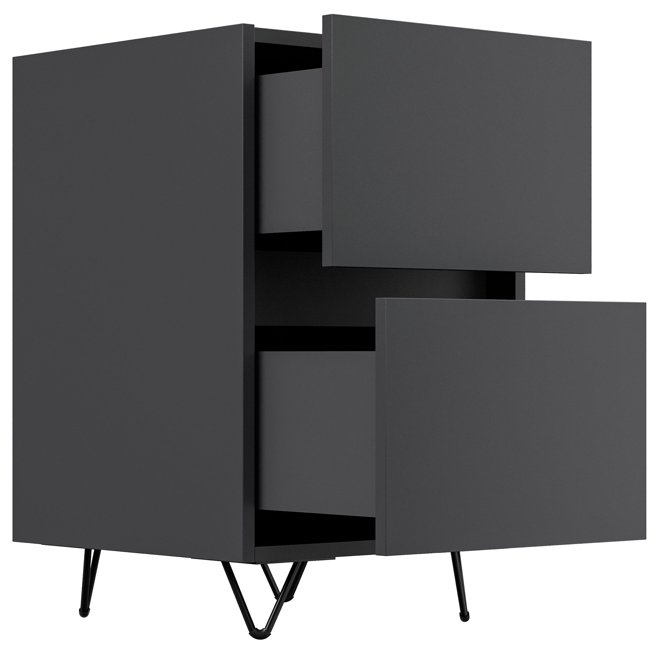 Nachttisch Yako 40cm 2 SoftClose stehend Weiß & Eiche Top