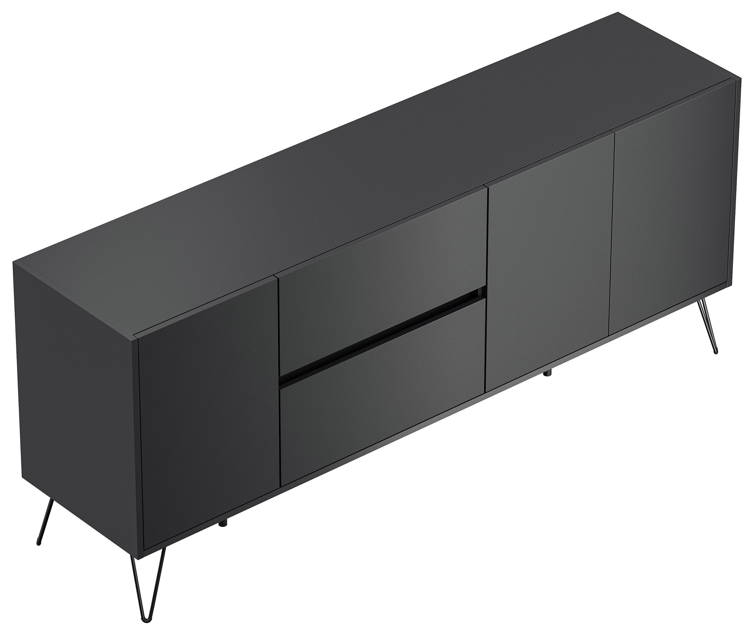 Raumwunder XL Sideboard Kommode Pharo 180cm 2 SoftClose 3 Türen Grafit/Eiche Top