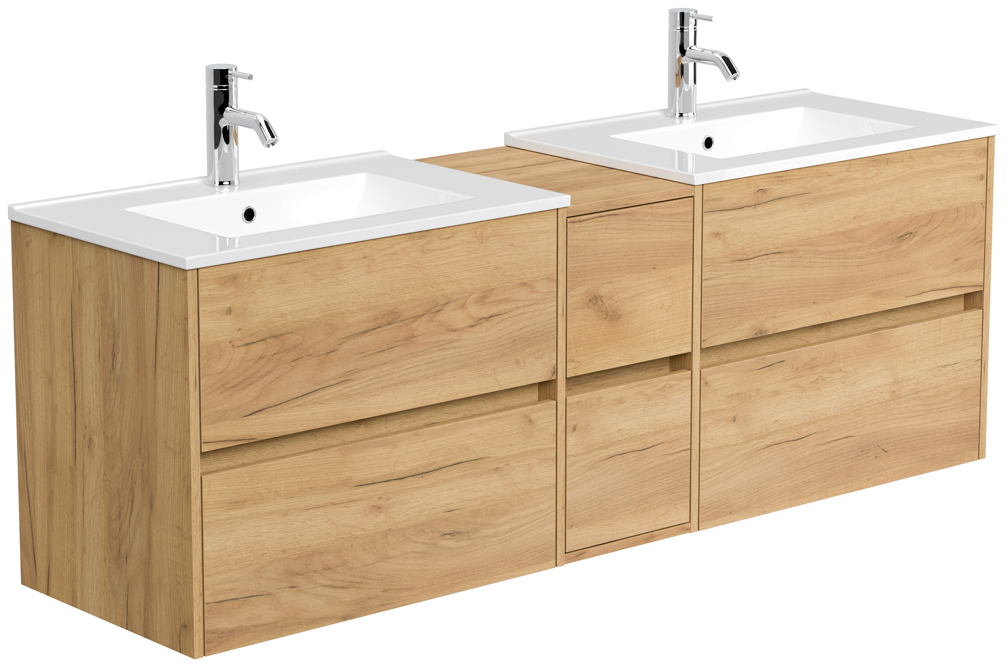 Badmöbelset Taifun 170cm 4tlg mit 2x Spiegelschrank & 3er Boxen Set eiche gold