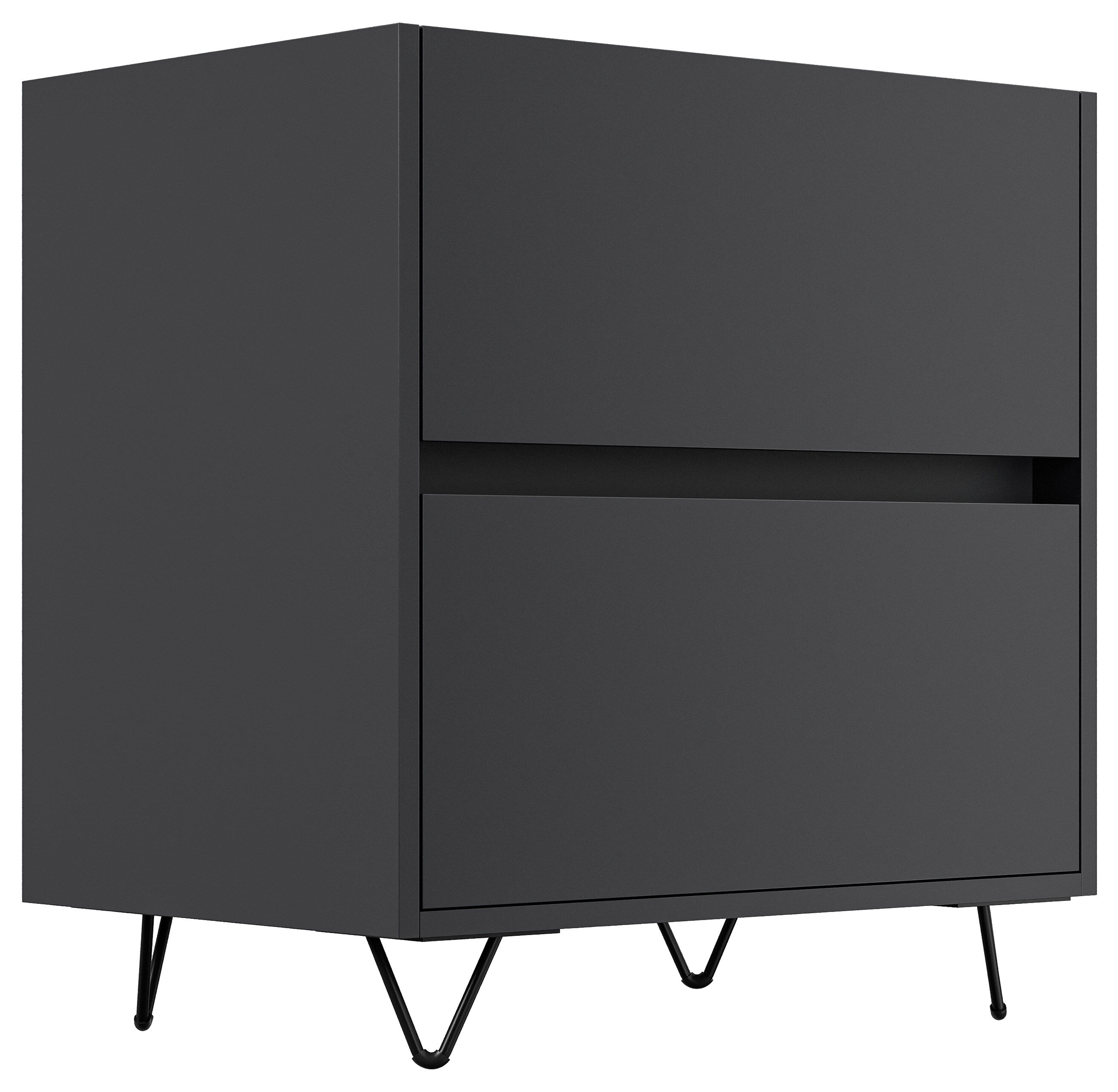 Nachttisch Yako 60cm 2 SoftClose stehend Weiß & Eiche Top