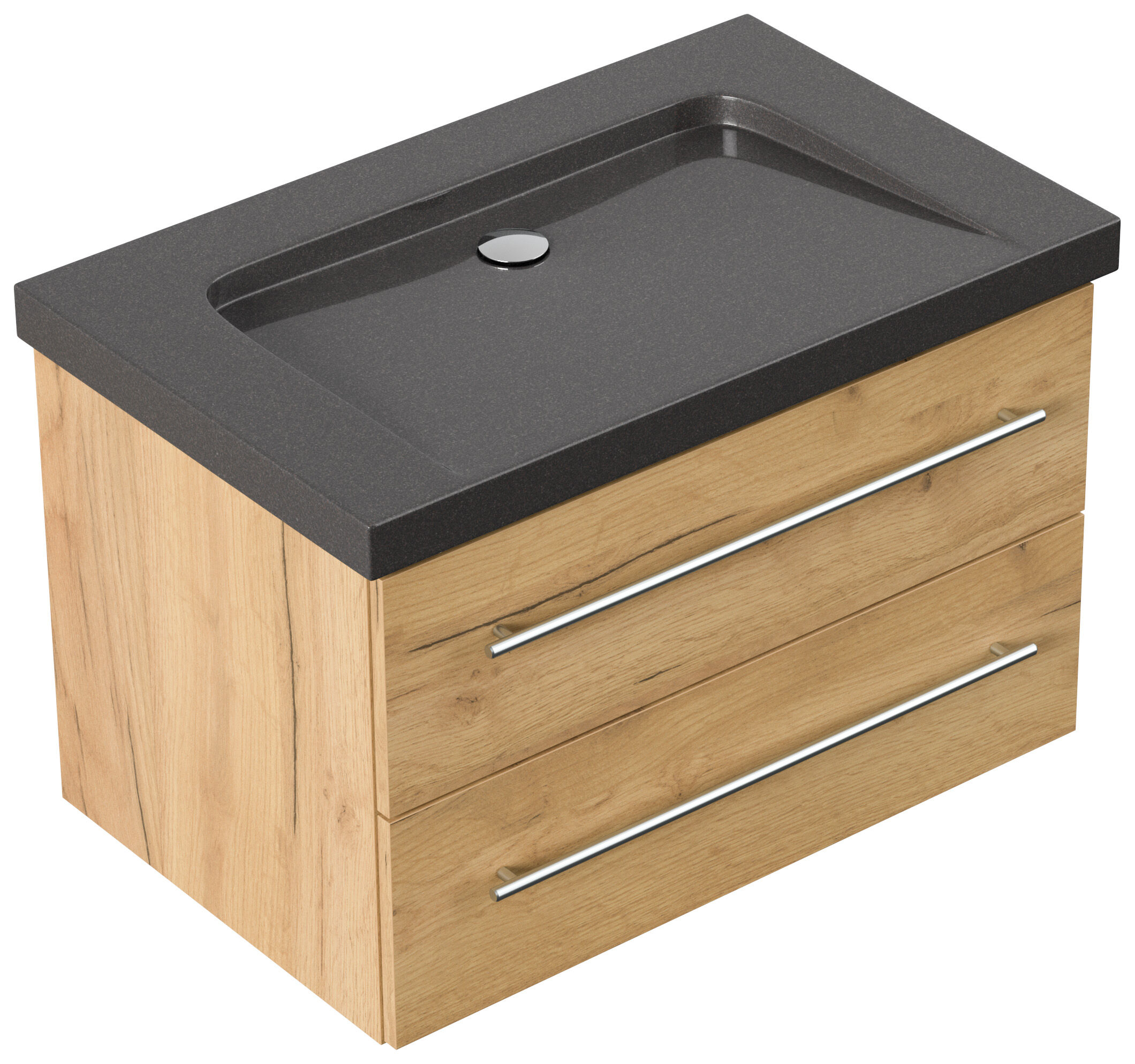 Badmöbel Granit India Black Damo 75 cm ohne Hahnloch SoftClose eiche gold