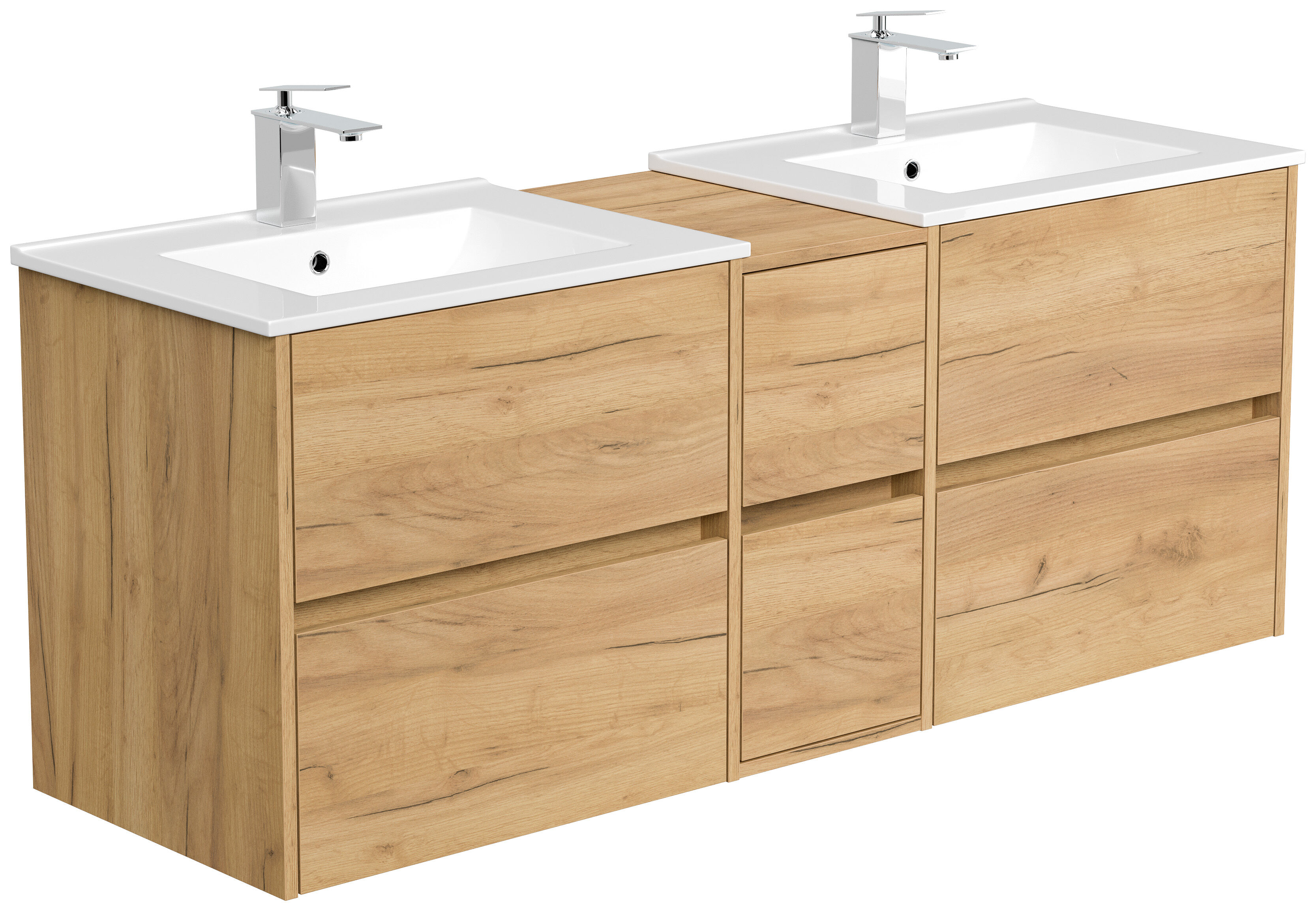 Badmöbelset Taifun 150cm 5tlg mit 2x Spiegelschrank & 2x Seitenschrank eiche