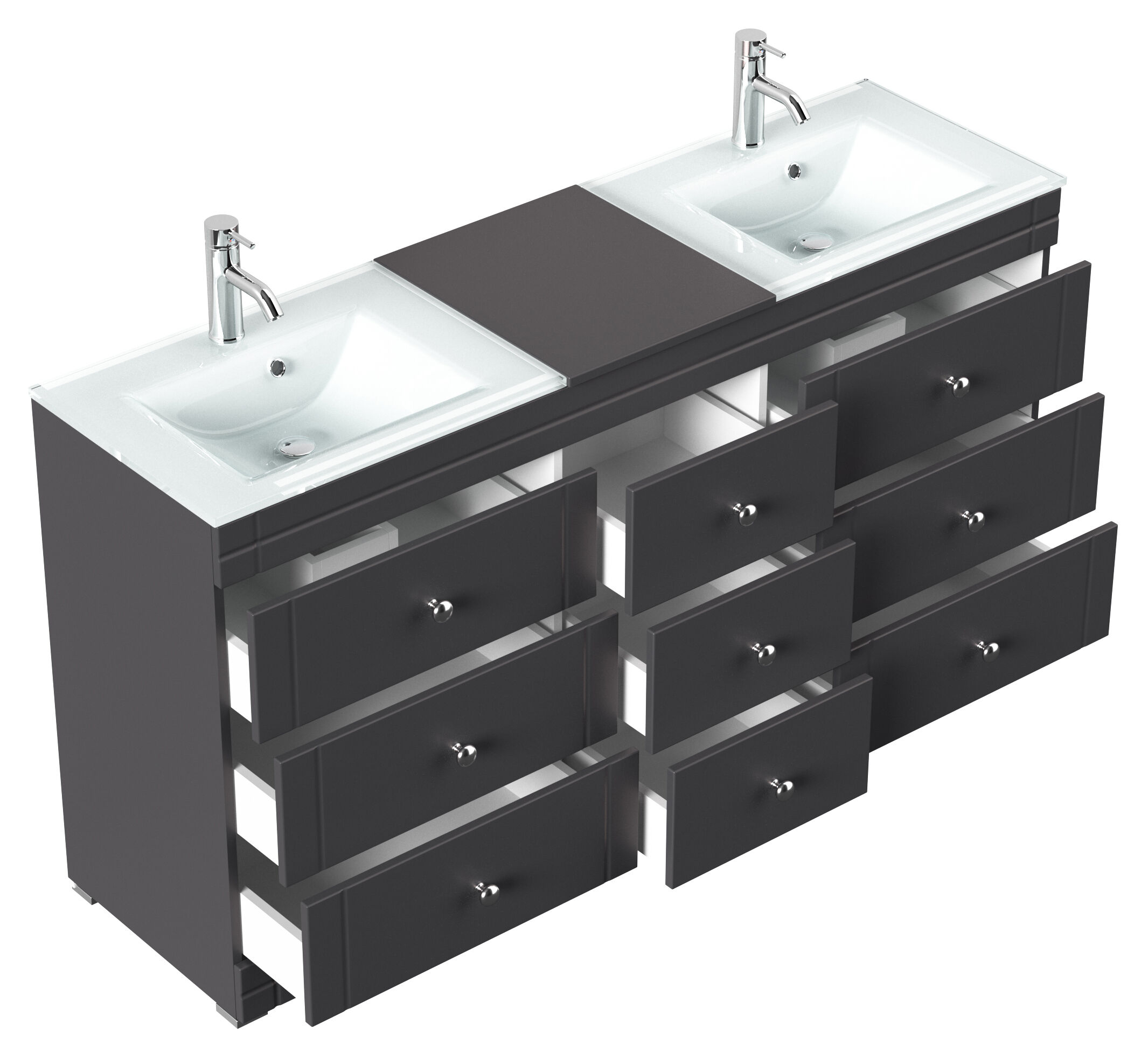 Stand Doppel Badmöbel Vitro Klassik inkl. Glasbecken schwarz