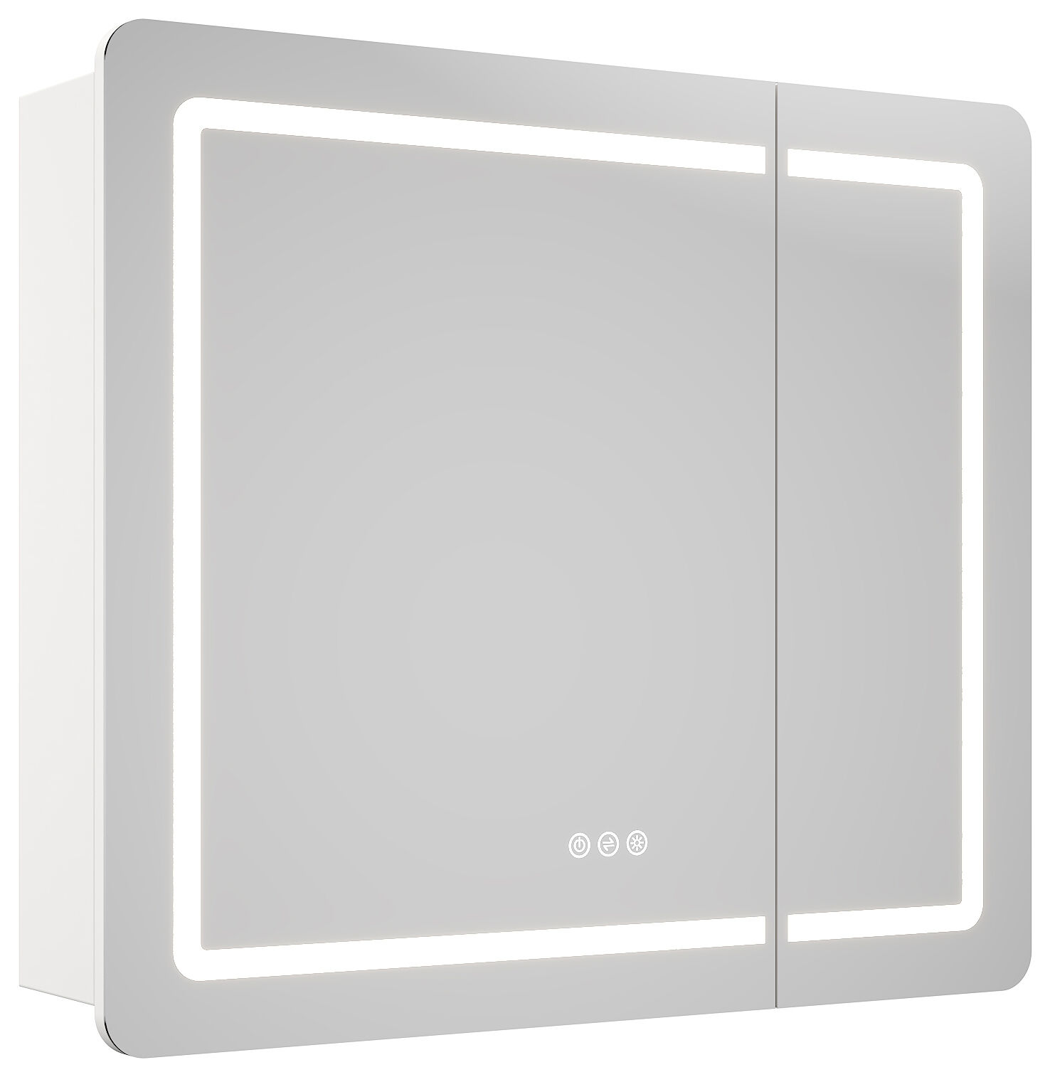 Spiegelschrank Riva 80 cm inkl. LED-Lampe und Glasböden montiert weiß matt