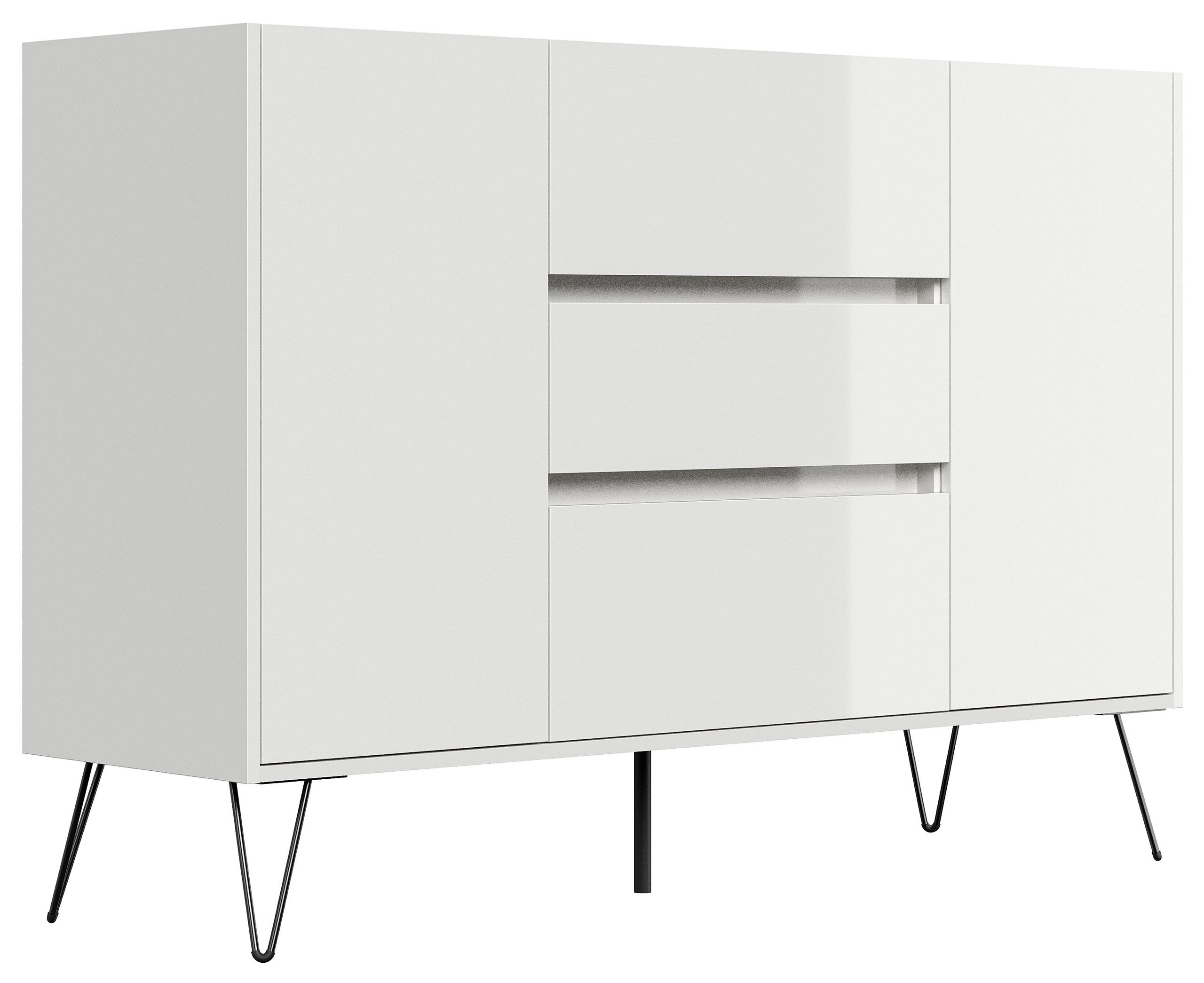 Sideboard Yako XL 140cm 3 SoftClose 2 Türen Weiß hochglanz