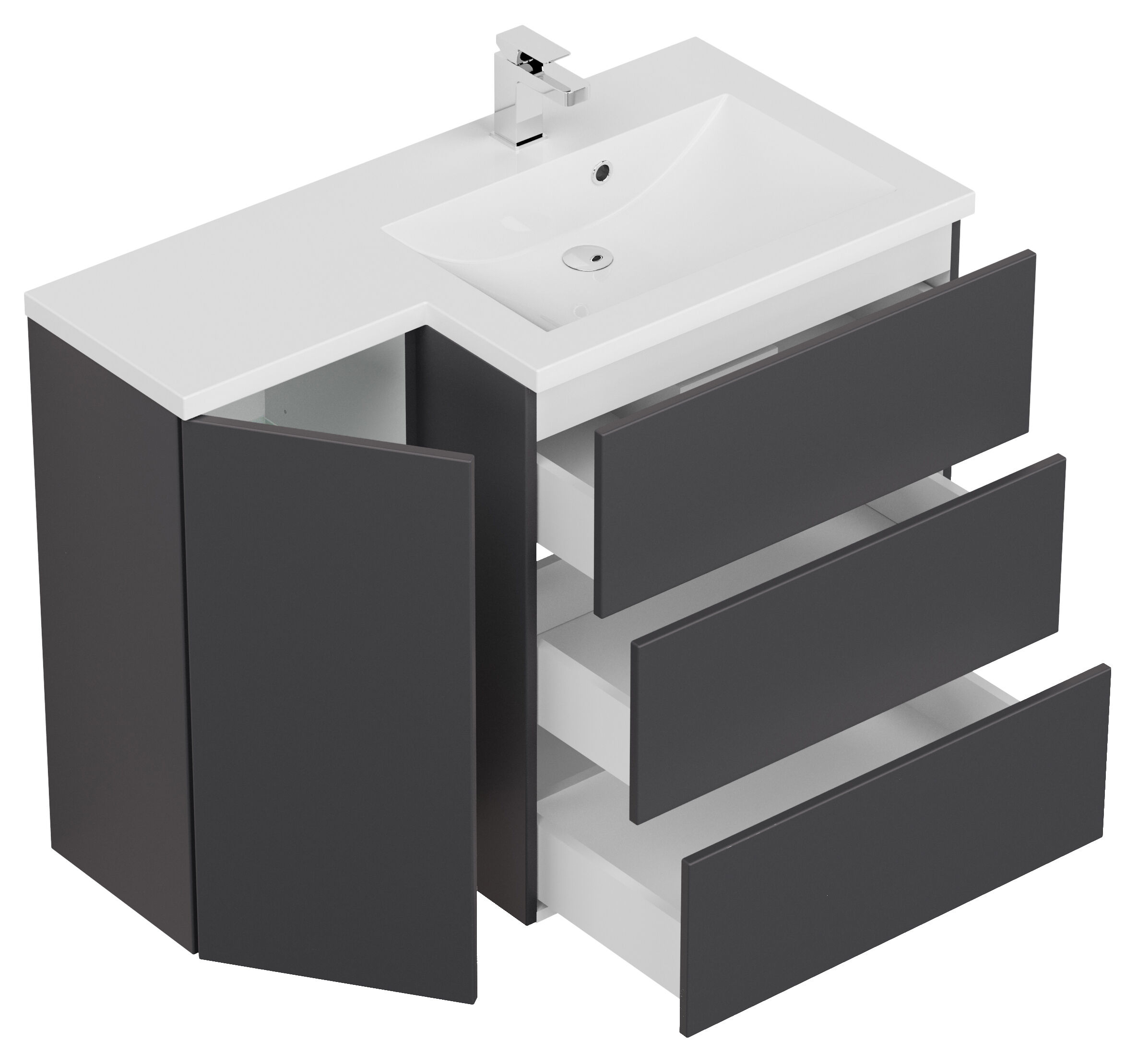 Badblock Adelia links 3er Set LED-Spiegel Hängeschrank anthrazit 