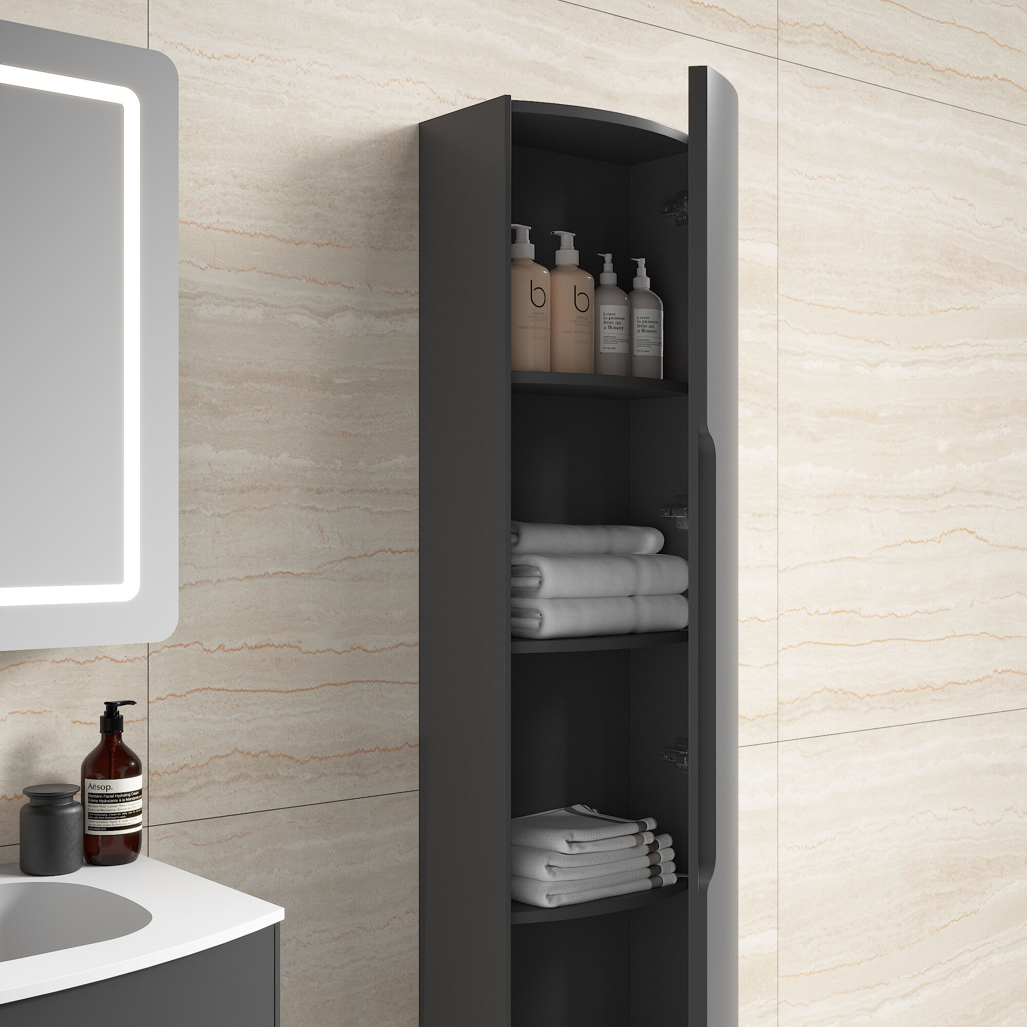 Badmöbel Set Riva 3tlg. 100 cm mit Spiegelschrank montiert grafit matt