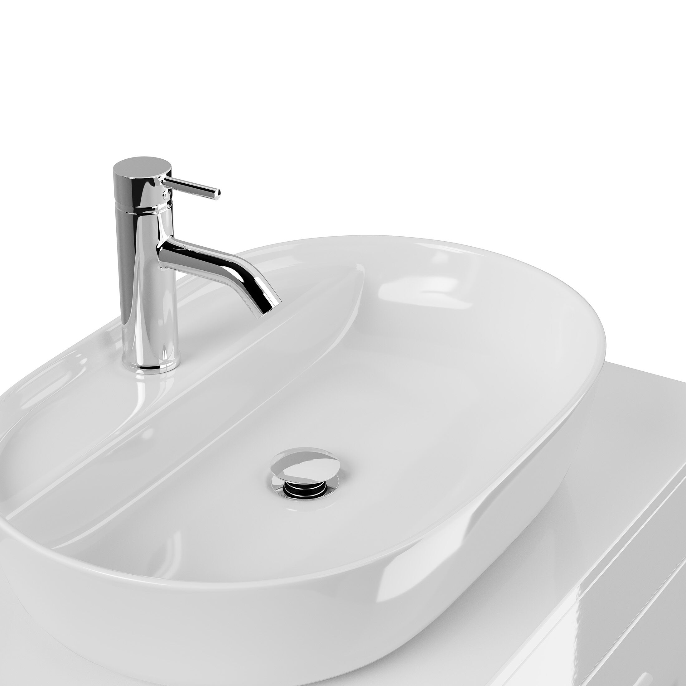 Badmöbel PEGASUS 80cm mit Design Aufsatzwaschbecken weiss hochglanz