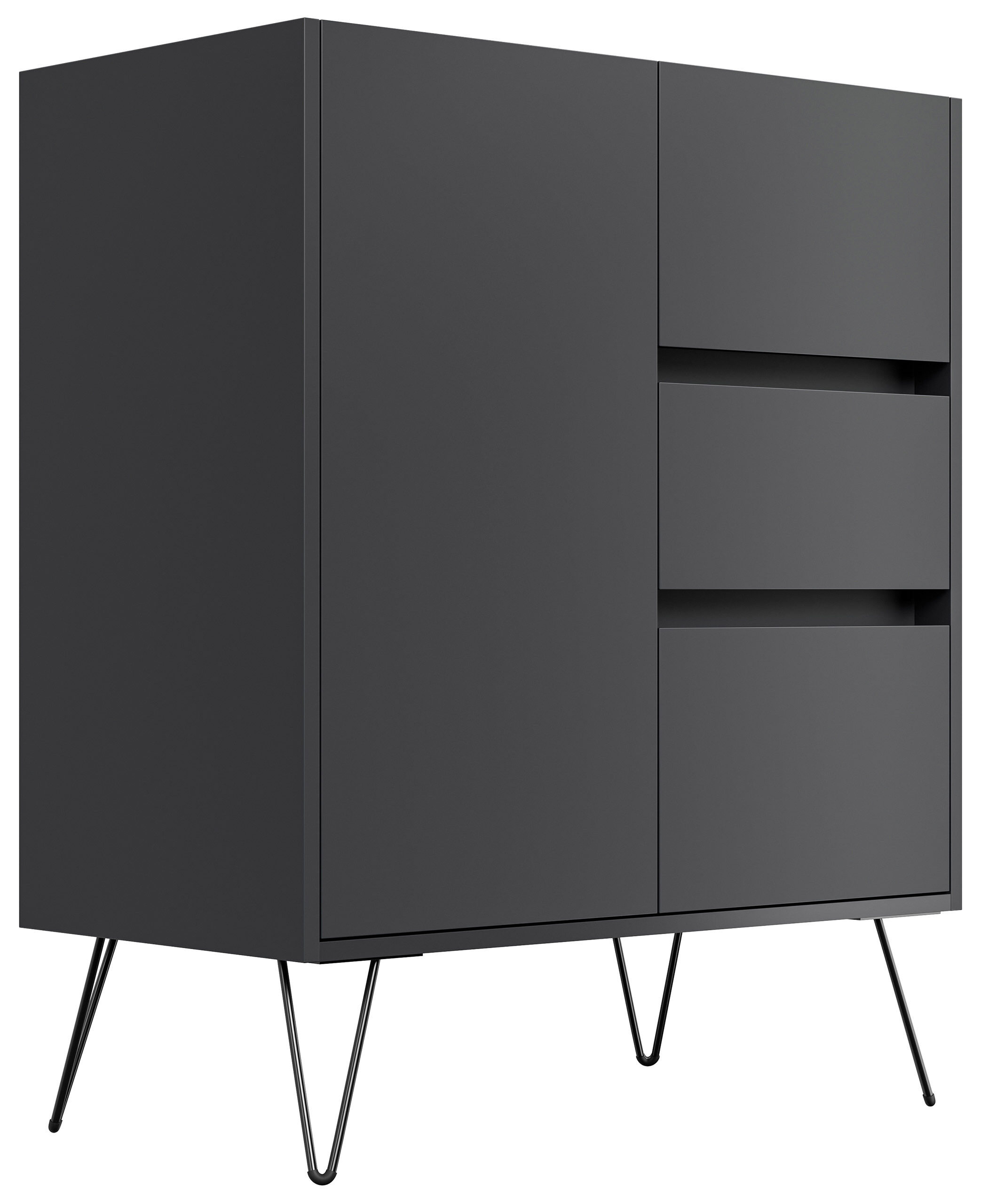 Design Sideboard Kommode Rauk 80cm 3 Greifraum SoftClose 1 Tür Grafit