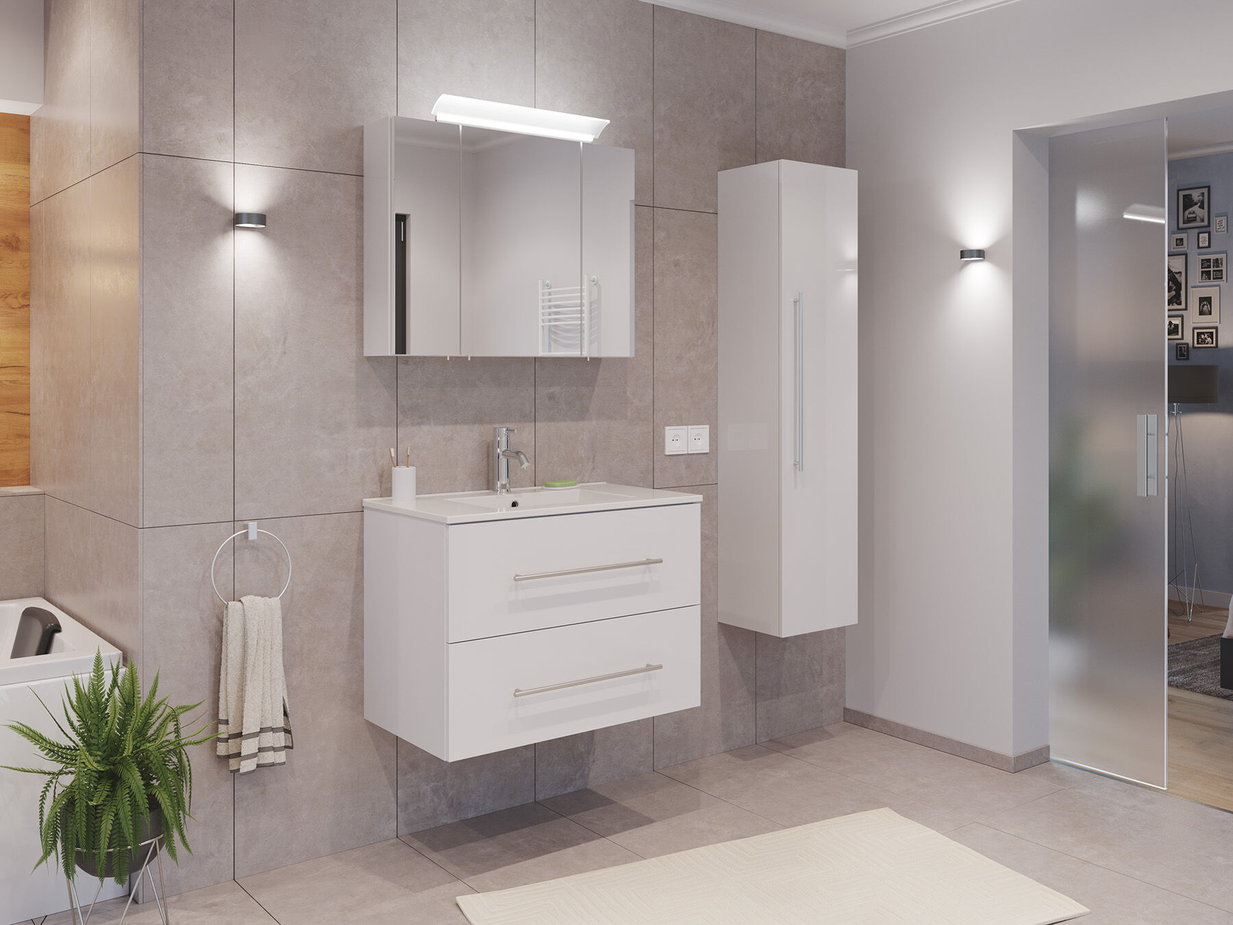 Badmöbel Set Firenze 80 3tlg. Spiegelschrank & Hochschrank grafit