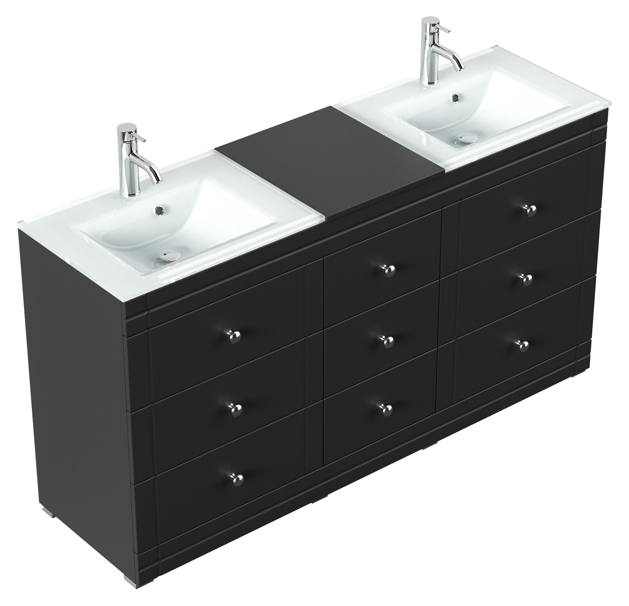 Stand Doppel Badmöbel Vitro Klassik inkl. Glasbecken schwarz