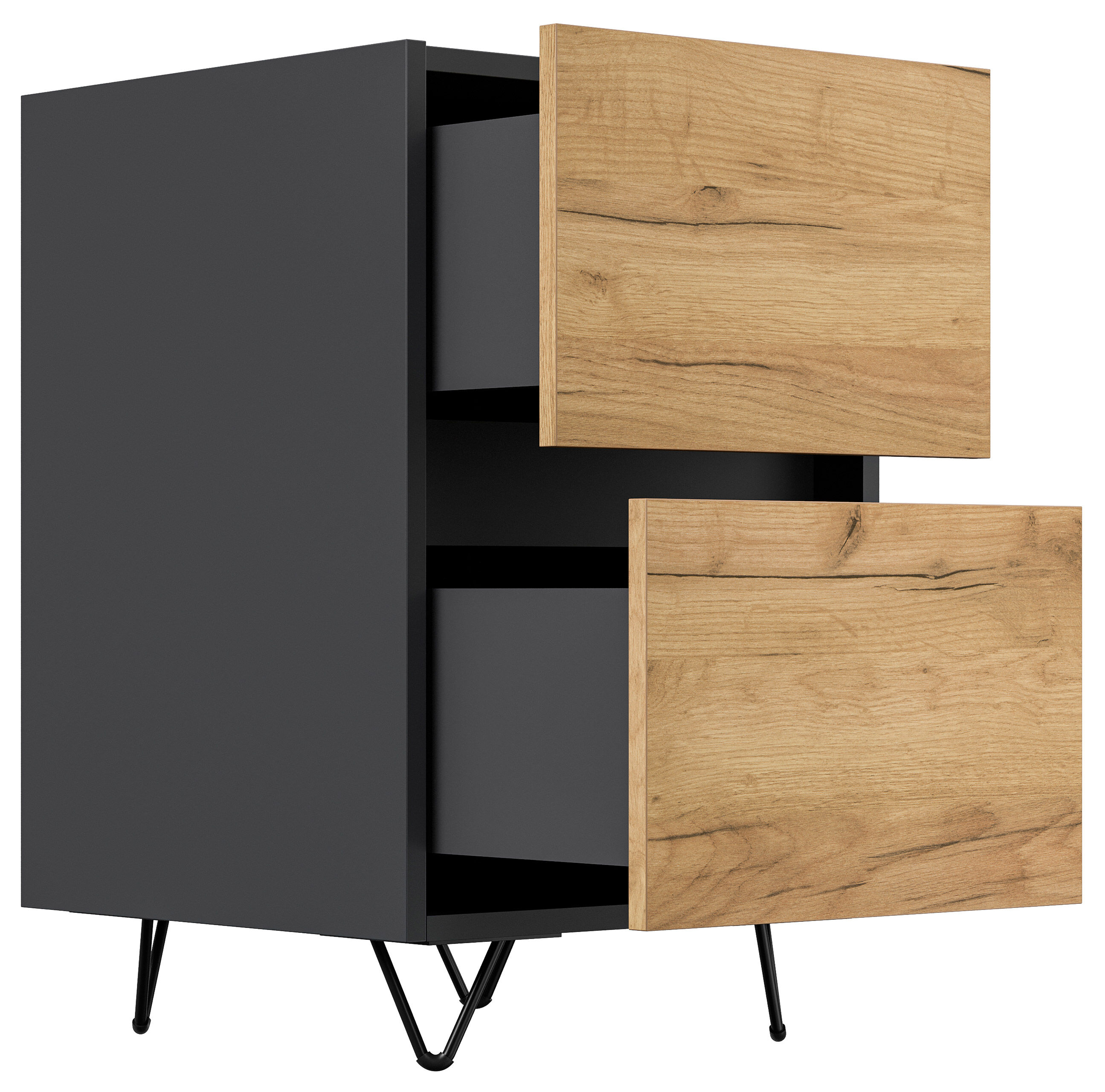 Nachttisch Yako 40cm 2 SoftClose stehend Weiß & Eiche Top