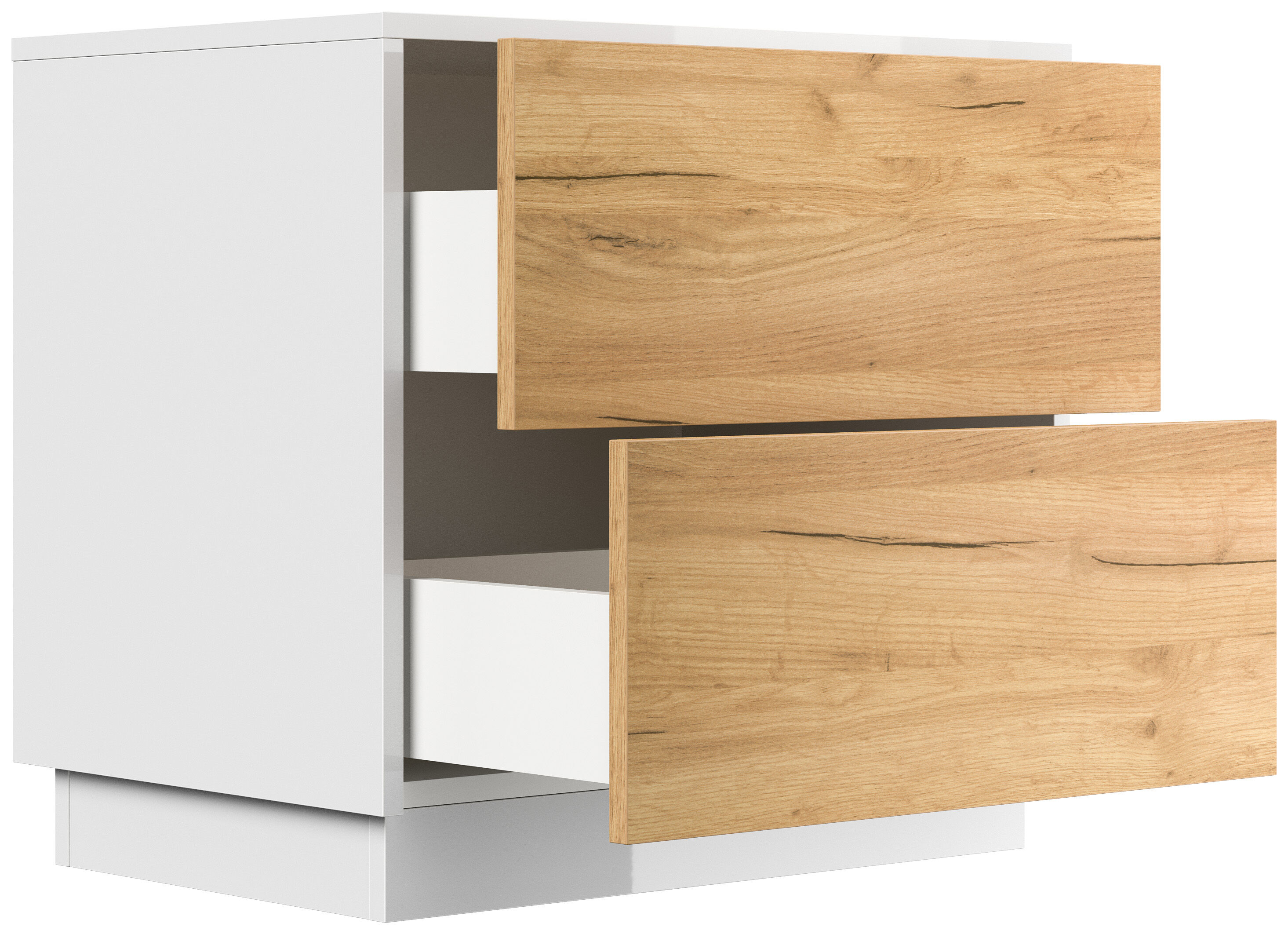 Design Nachttisch Concepto L 60cm stehend, 2 Pushauszüge Weiß Hgl Eiche