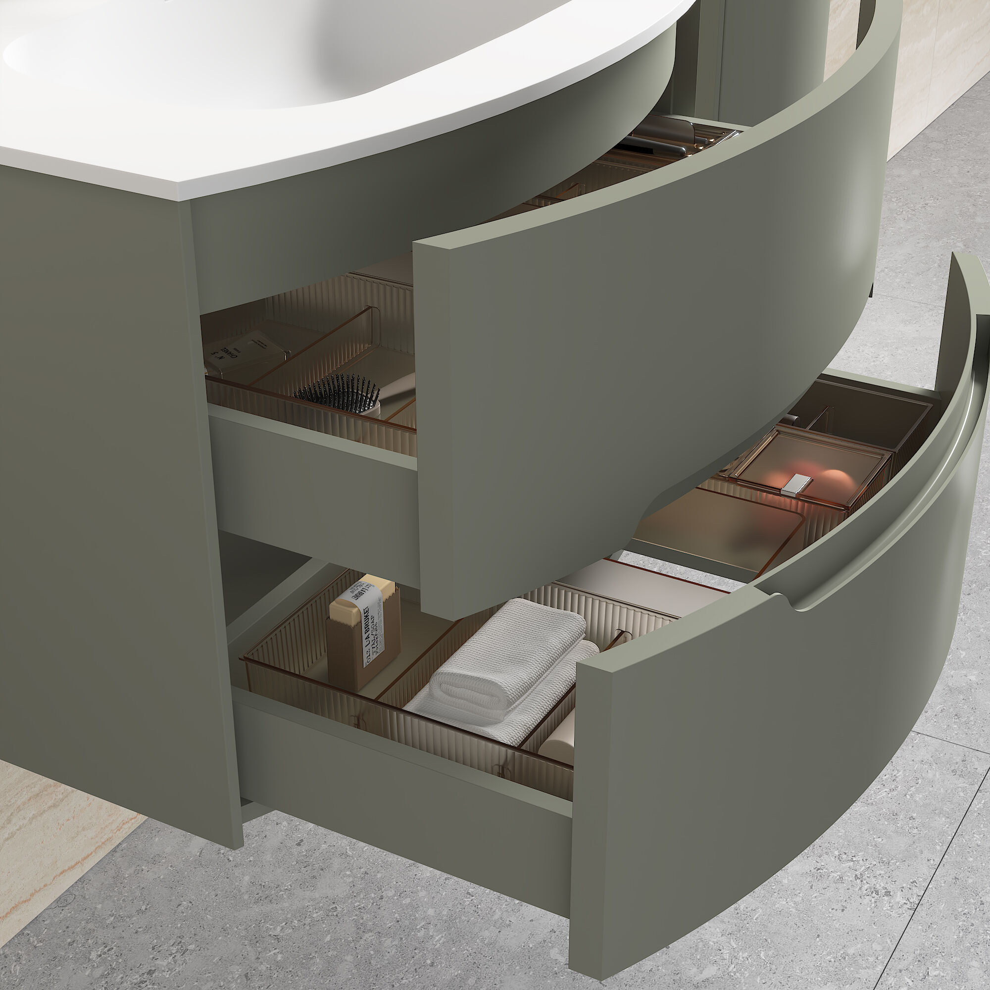 Badmöbel Set Riva 3tlg. 80 cm mit Spiegelschrank montiert grün matt
