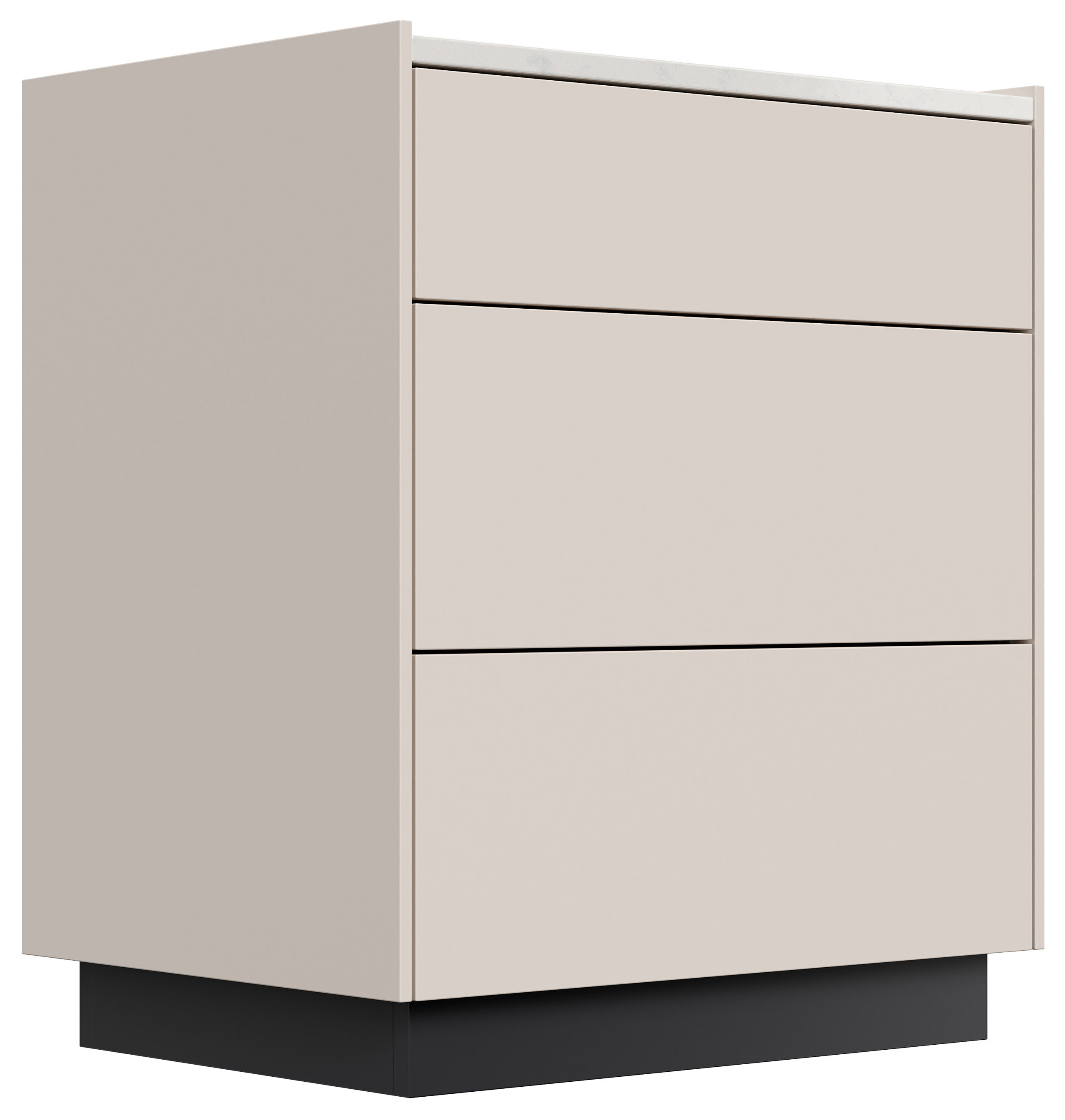 Design Nachttisch Kommode Lux L 60cm, Quarztop, 3 Pushauszüge lackiert Weiß Hgl