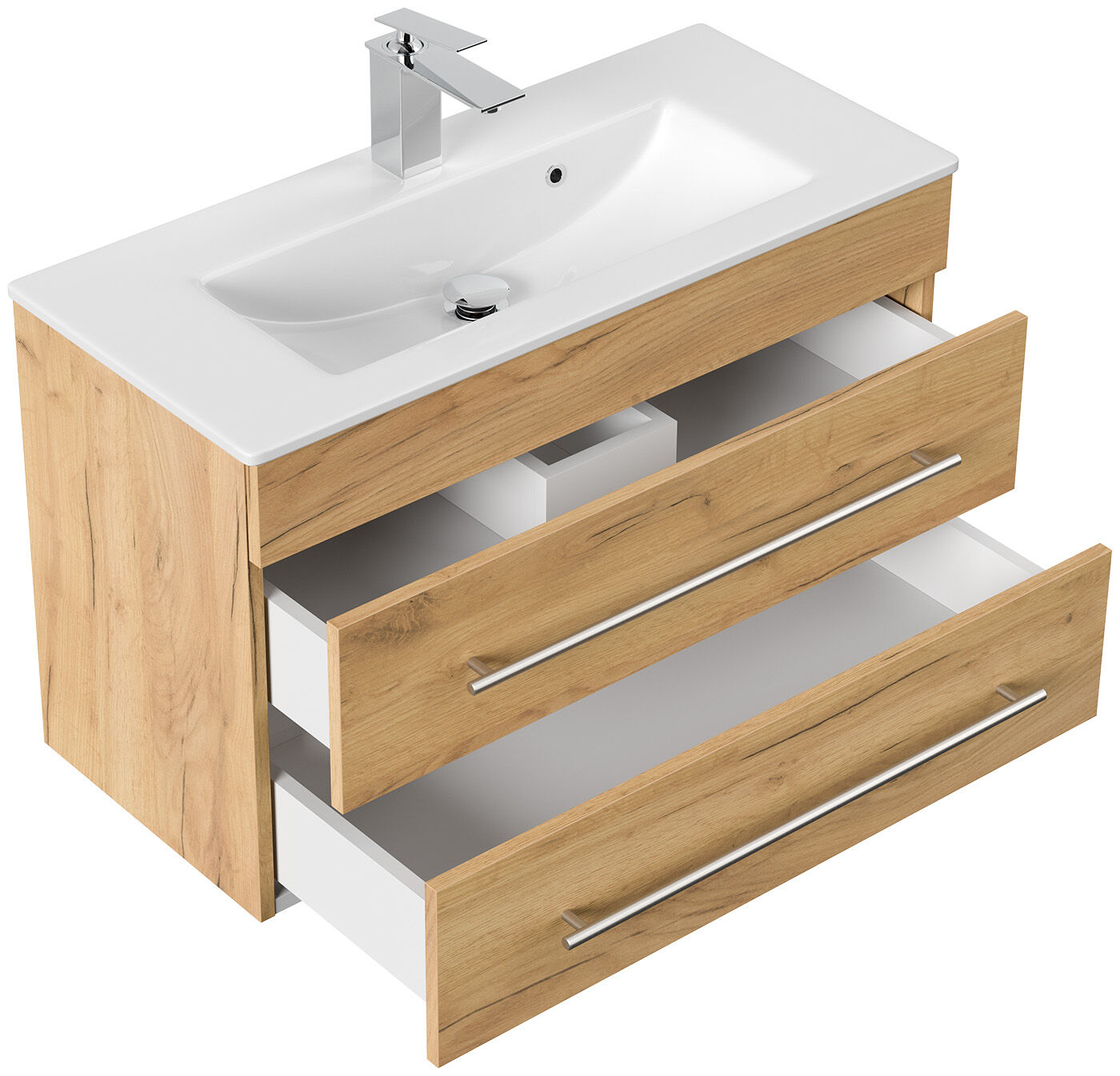 Badmöbel Mars 800 2-teilig mit LED Spiegel SlimLine eiche gold