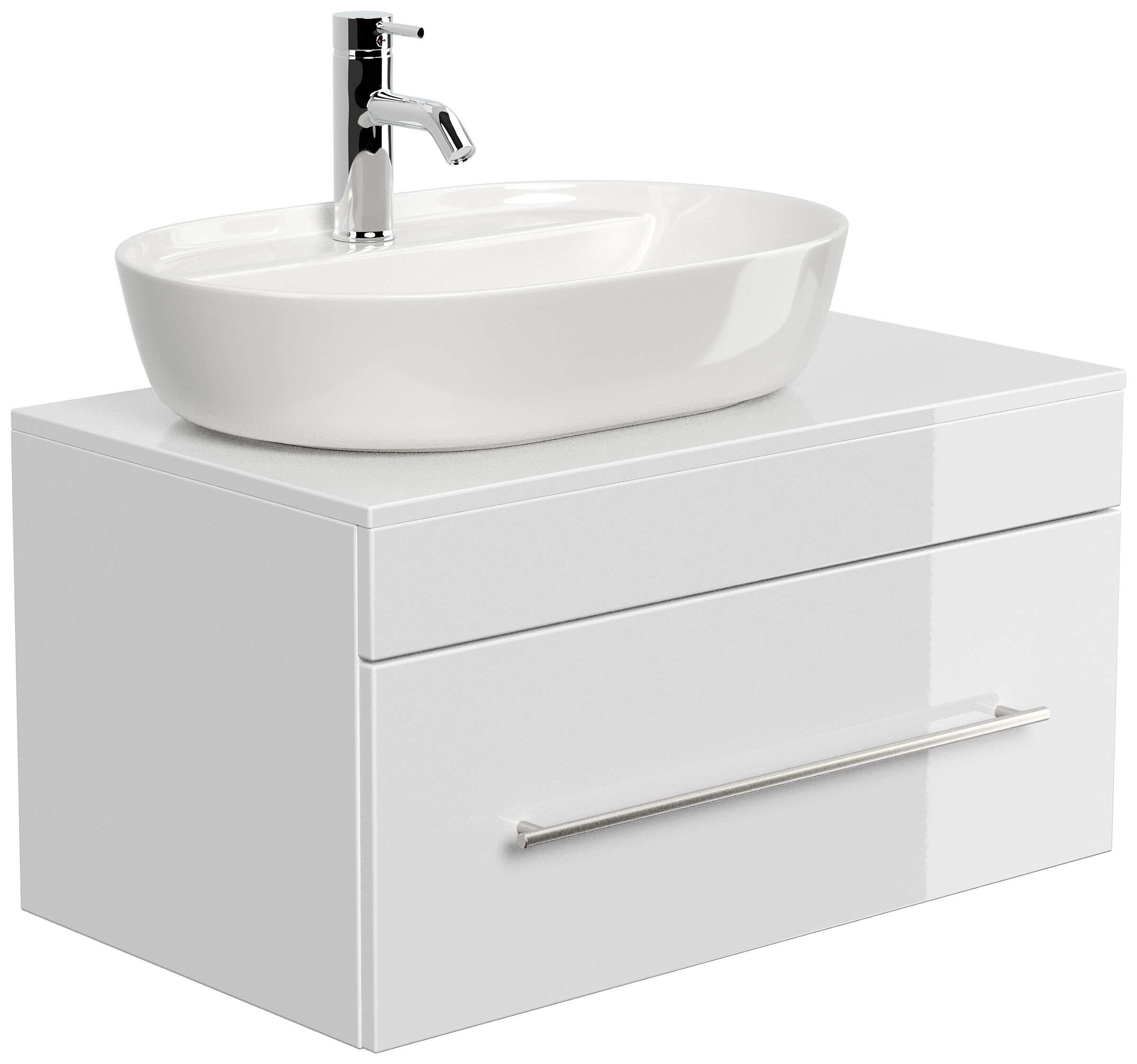 Badmöbel PEGASUS 80cm mit Design Aufsatzwaschbecken weiss hochglanz
