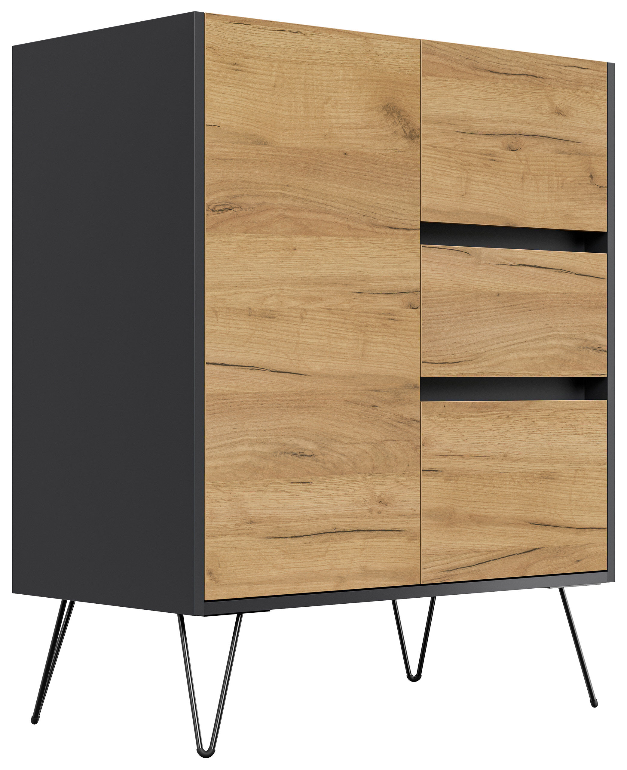 Design Sideboard Kommode Rauk 80cm 3 Greifraum SoftClose 1 Tür Grafit