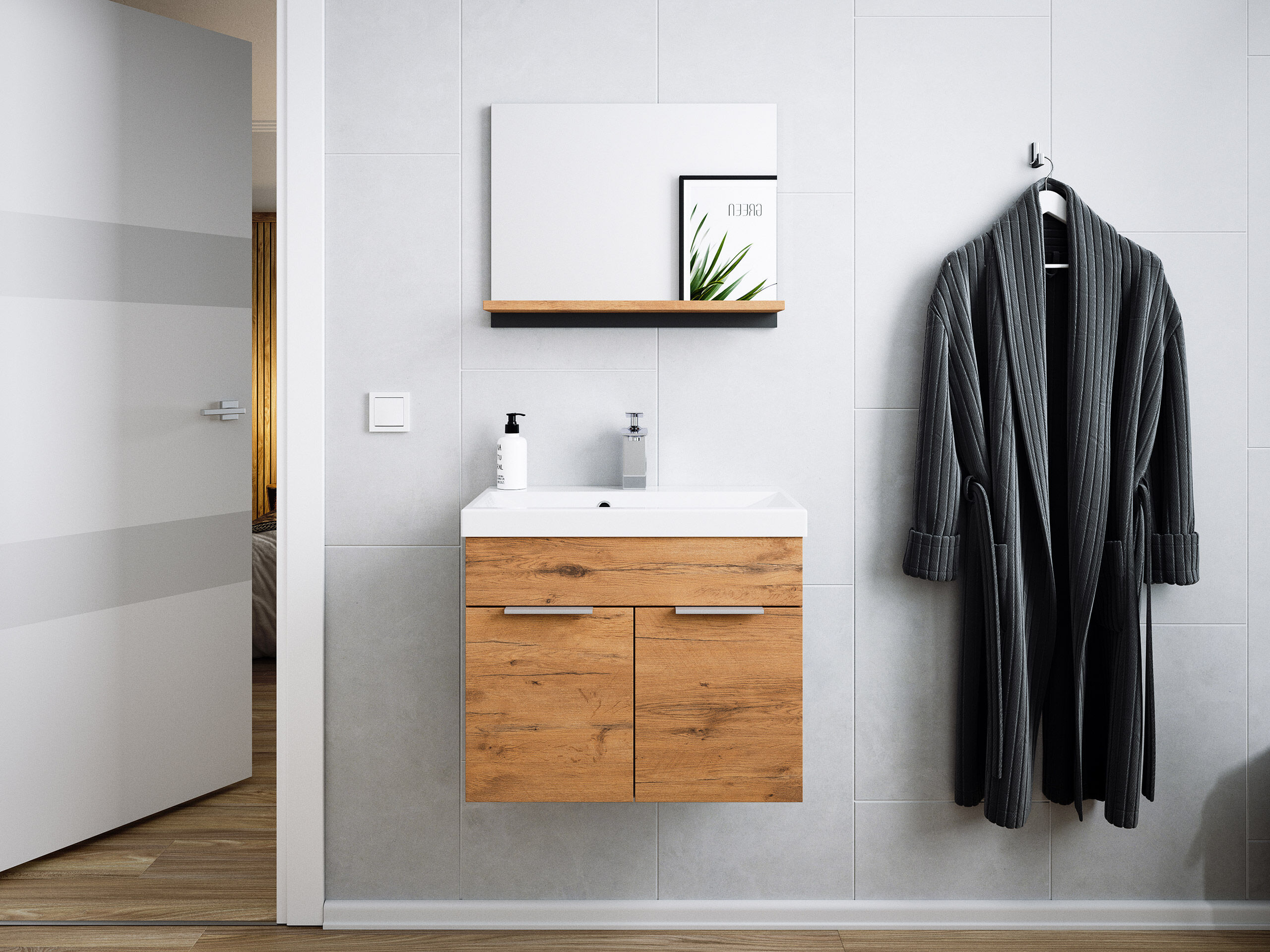 Badmöbel-Set Slimline Vega 2tlg mit Spiegel SoftClose weiss hochglanz/weiss matt