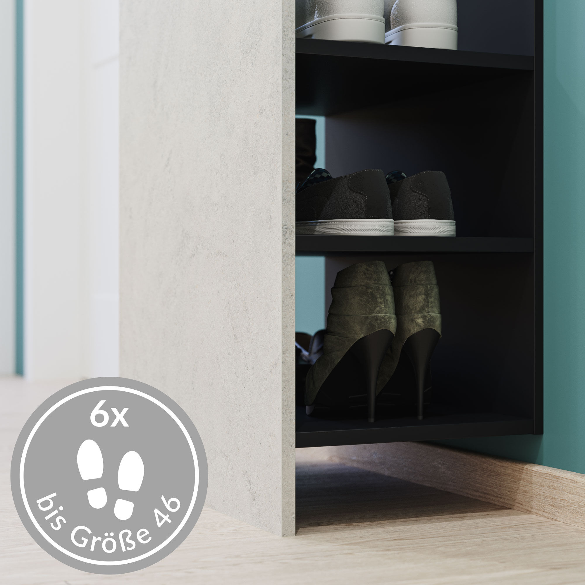 Garderobe Blu-L 4 tlg Paneel 2 Konsolen Softclose Spiegel 6 Paar Sand