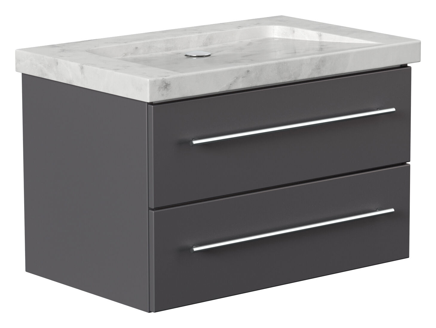 Badmöbel Marmor Carrara White Damo 75 cm ohne Hahnloch SoftClose anthrazit