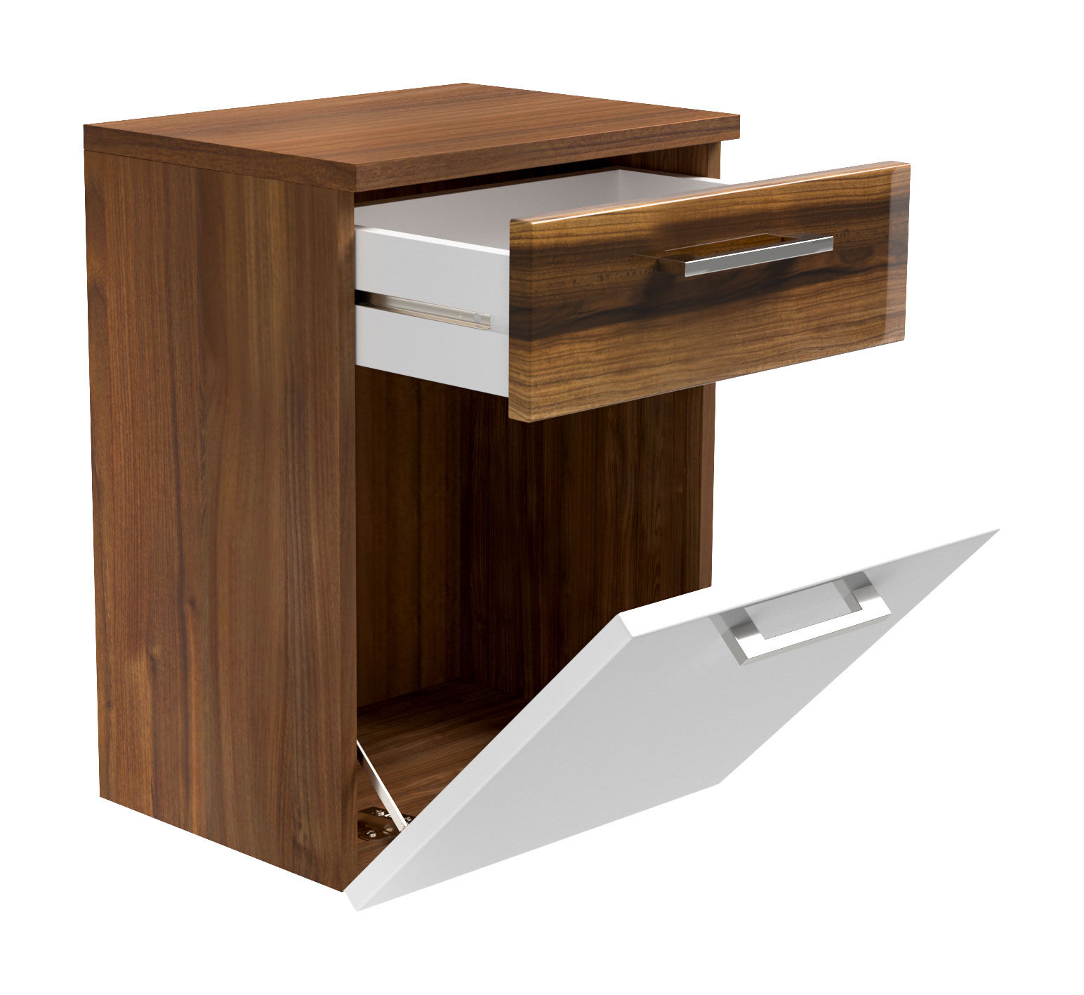 Seitenschrank Rima 40 cm Walnuss/Weiss hochglanz
