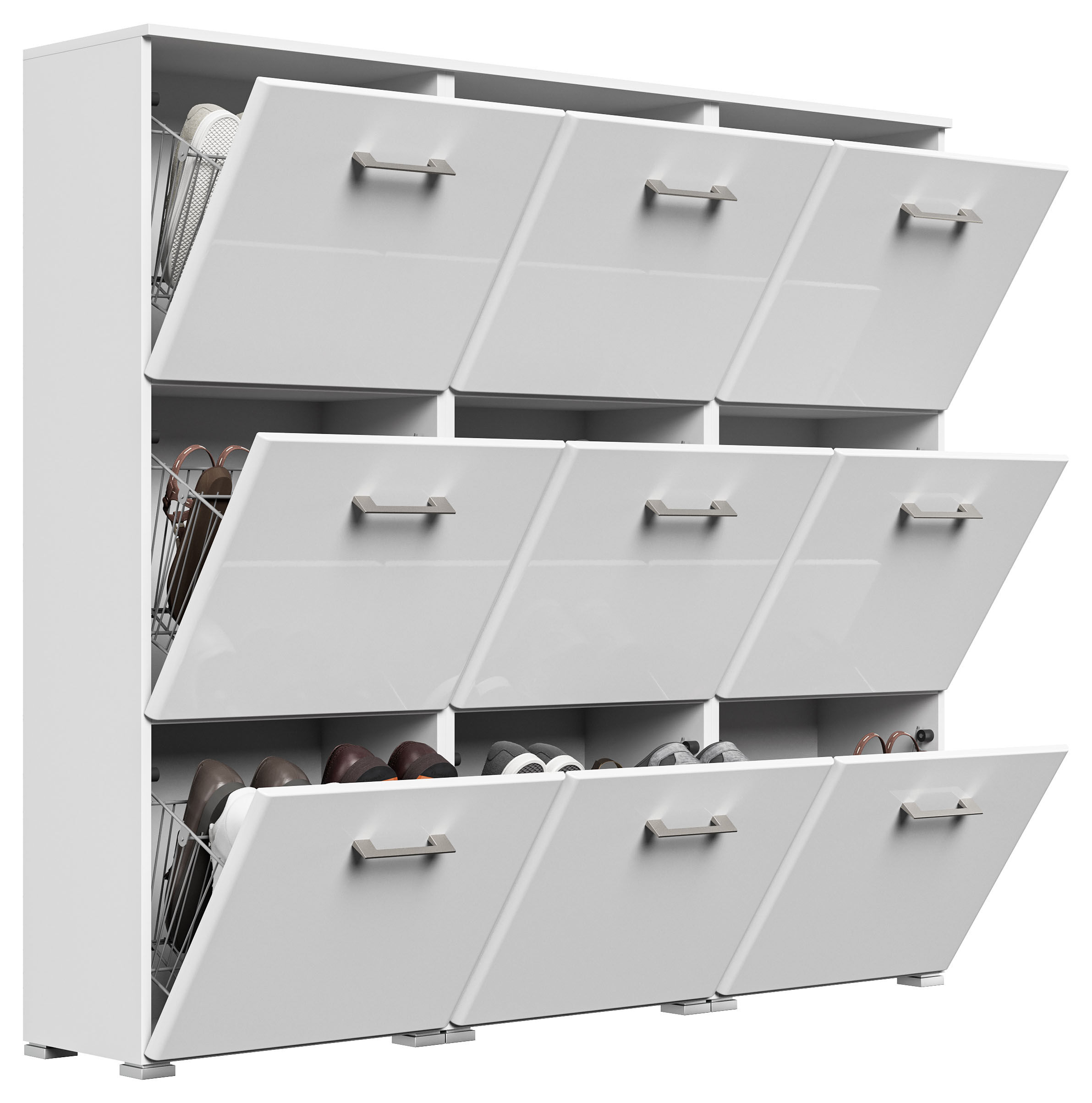 Schuhschrank XL Emotion 9 Klappen 36 Paar 157x141 cm Weiss-Weiss Hgl