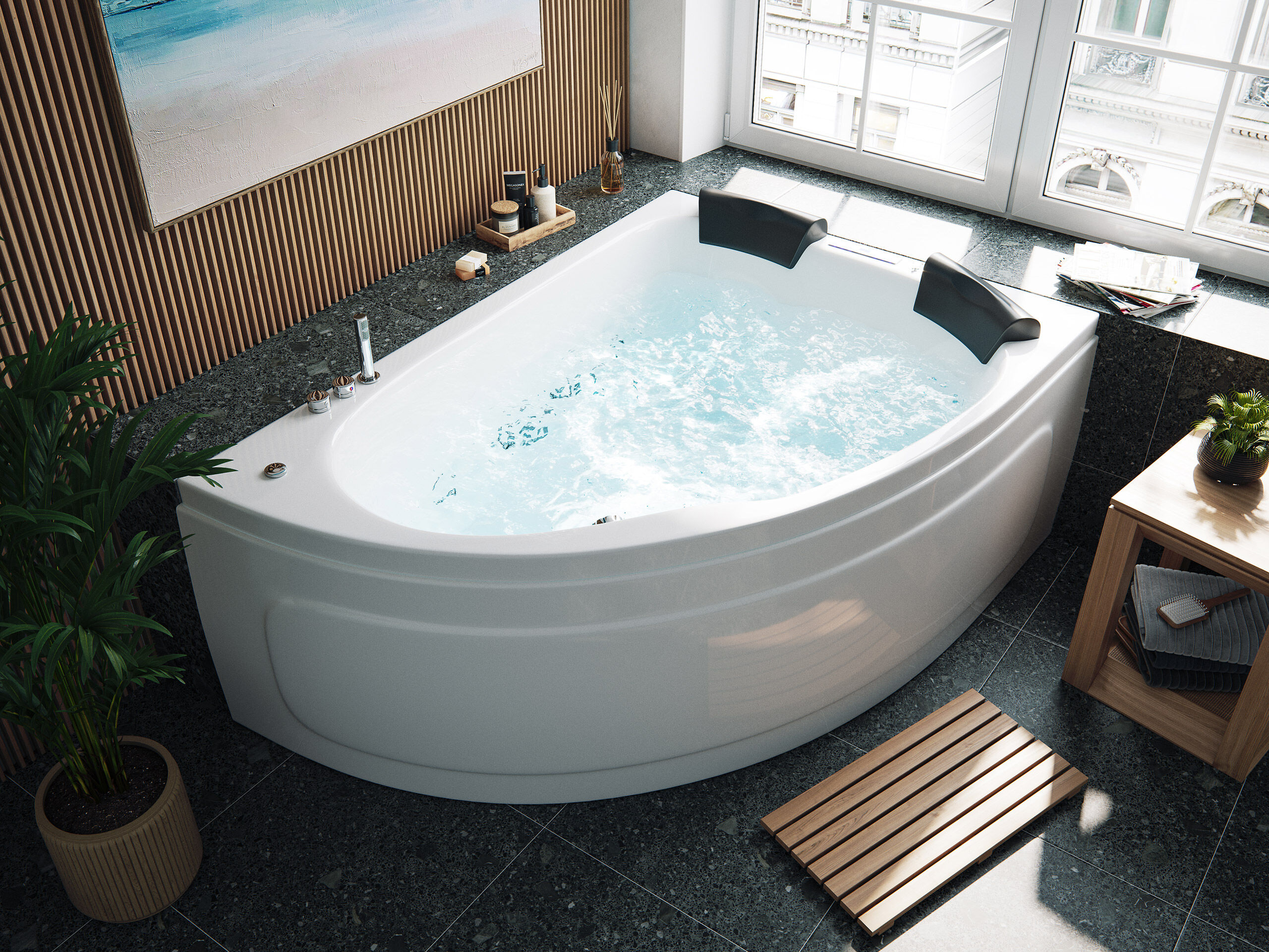Whirlpool Royal XL Ultra 180 rechts Made in Germany 89 Düsen & LED mit Armatur