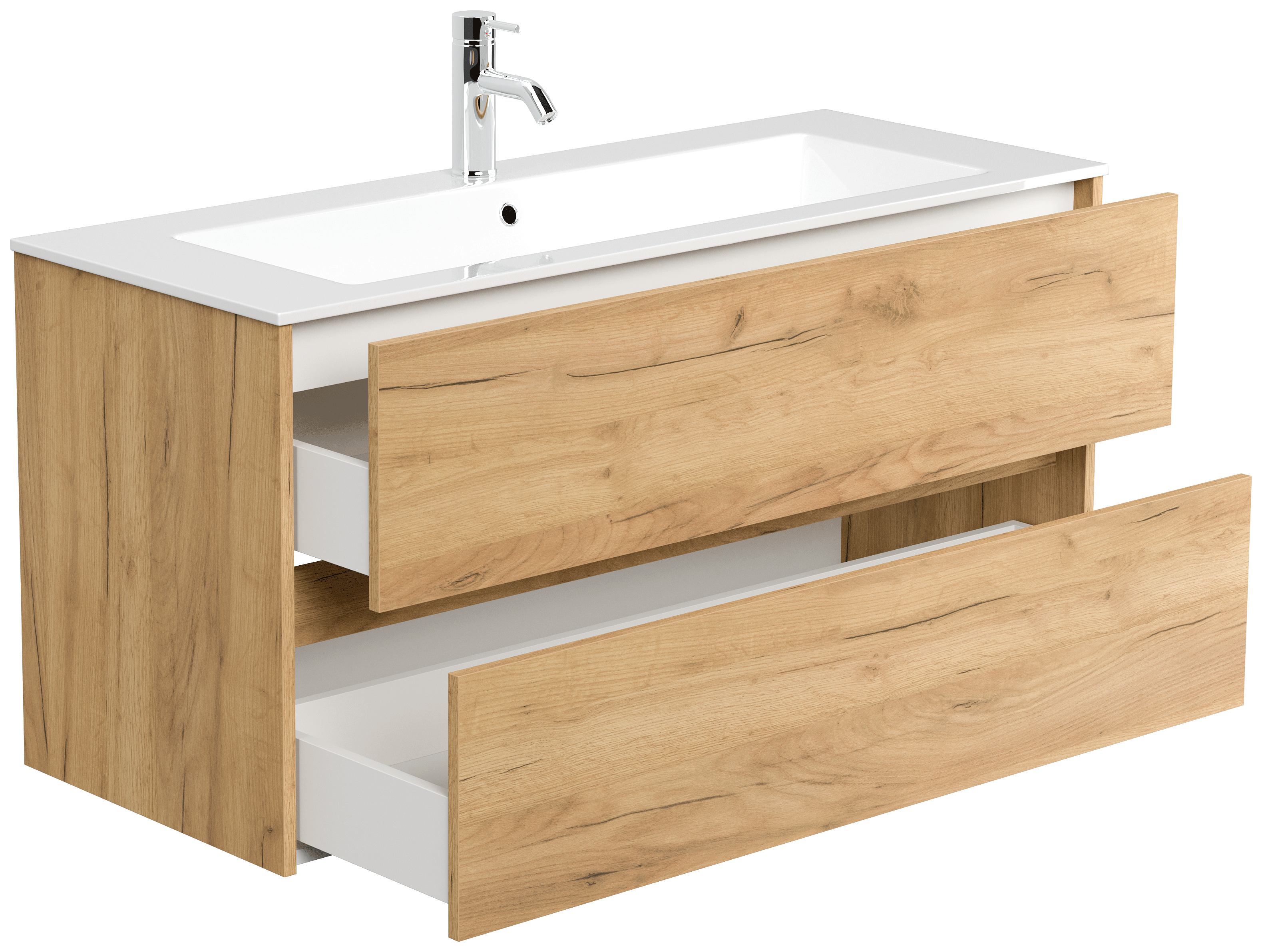Badmöbel Taifun mit Waschtisch 120 cm 2 Greifraum SoftClose Auszüge eiche gold